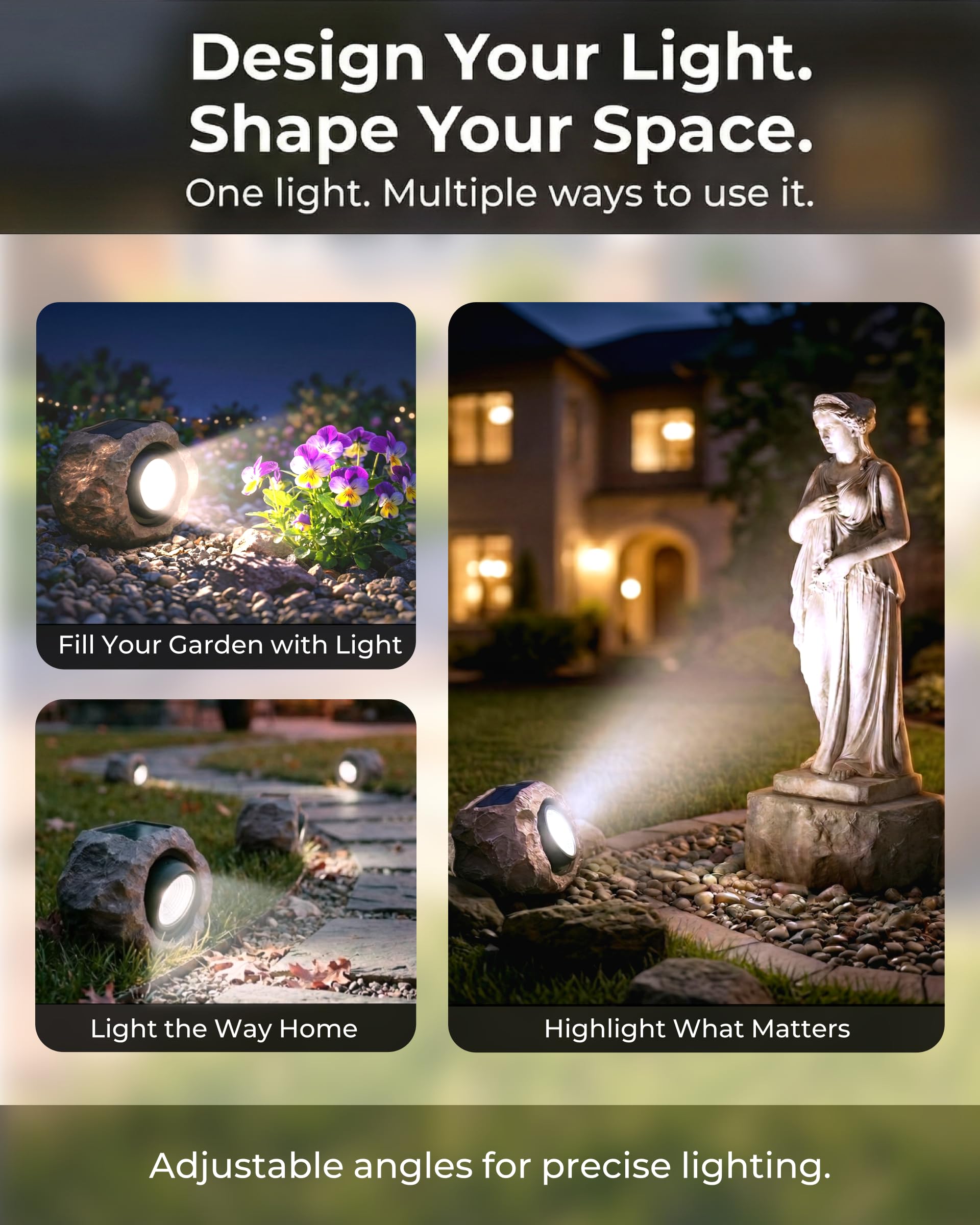 DGSCAK Luci solari da esterno, confezione da 4 luci solari super luminose per esterni, impermeabili, angolo di luce regolabile, luci solari per vialetti, vialetti, vialetti, patio, prato