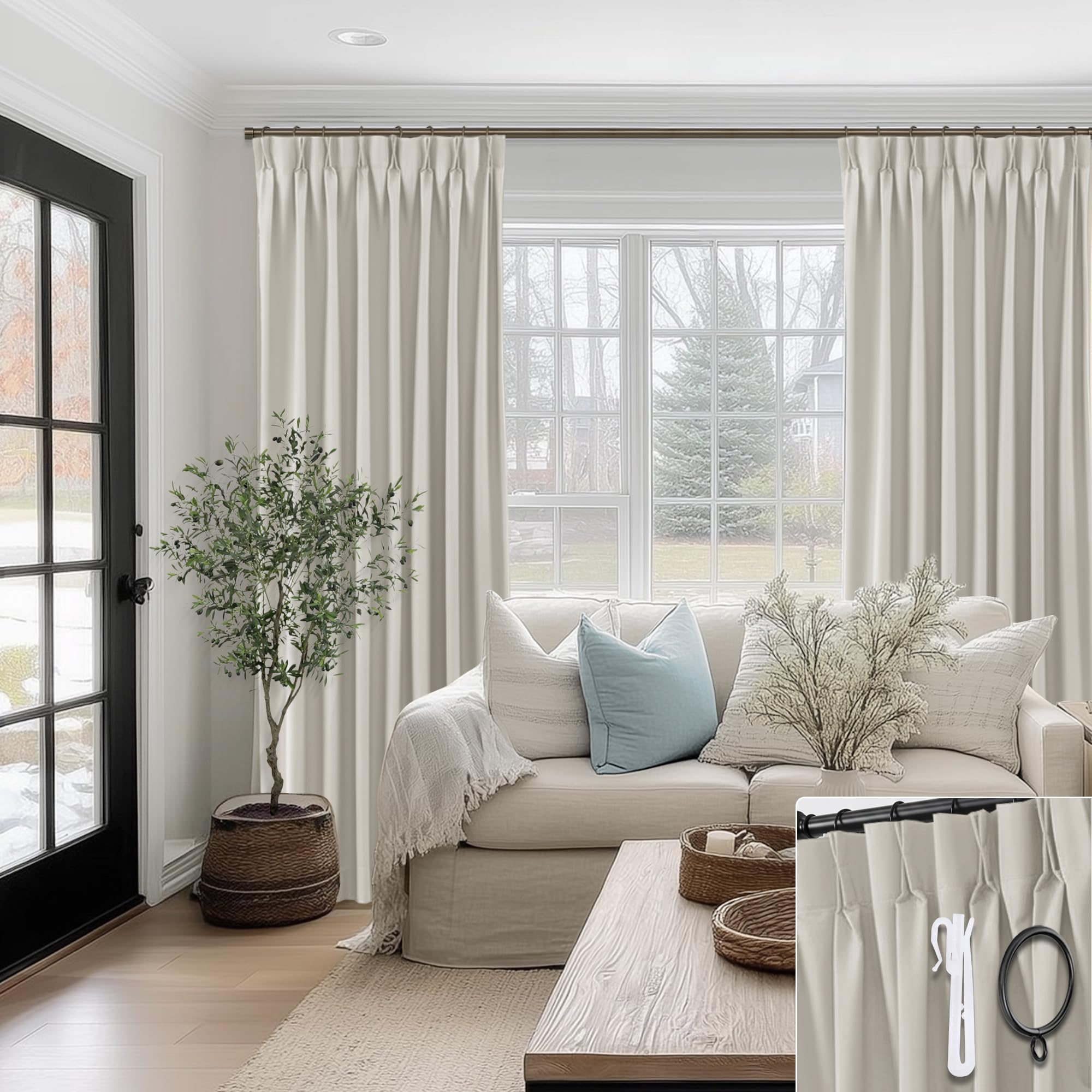 SHINELAND 90 Inch Curtains Long,Blackout Linen Mid Century Modern Curtains for Living Room Bedroom