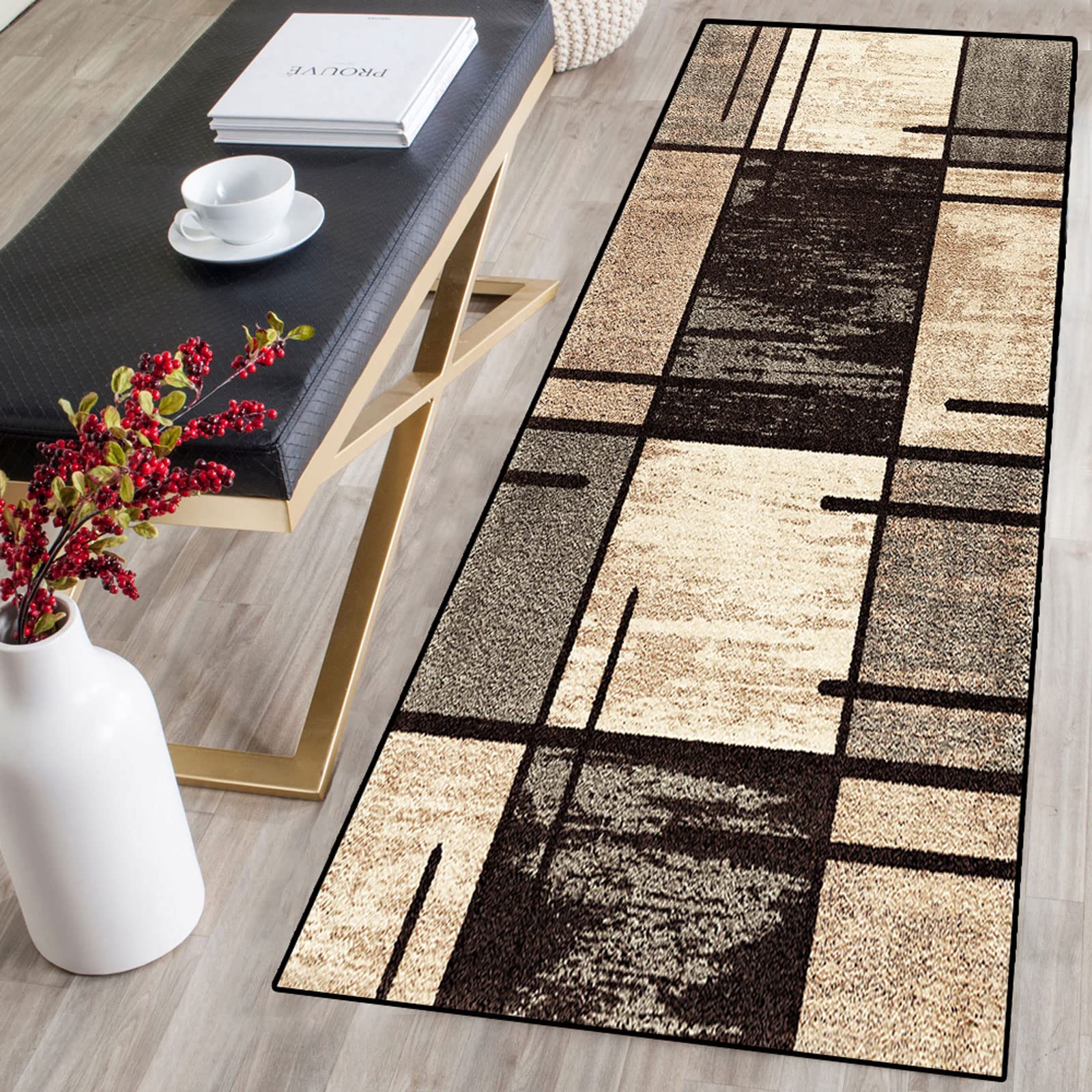 Teppich Läufer - Teppiche - Läufer Flur Teppich，Niederflor Bunter Modern rutschfest Waschbar，Pflegeleicht,Geruchsneutral，für Korridor,Schlafzimmer,Innen Wohnzimmer
