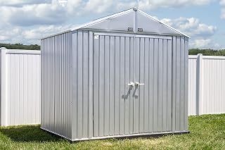 Arrow Shed Elite 8' x 6' Outdoor Lockable Gable Roof Steel Storage Shed Building, Silver