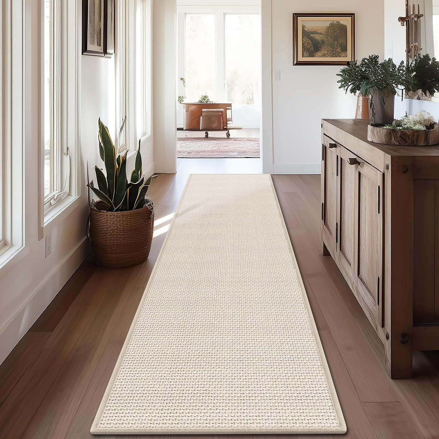 GOYLSER 10 ft Washable Runner Rug Jute Carpet Runner for Hallway, Non Slip Bath Rug Runner Mat, Beige Indoor Runner Rugs for Entryway