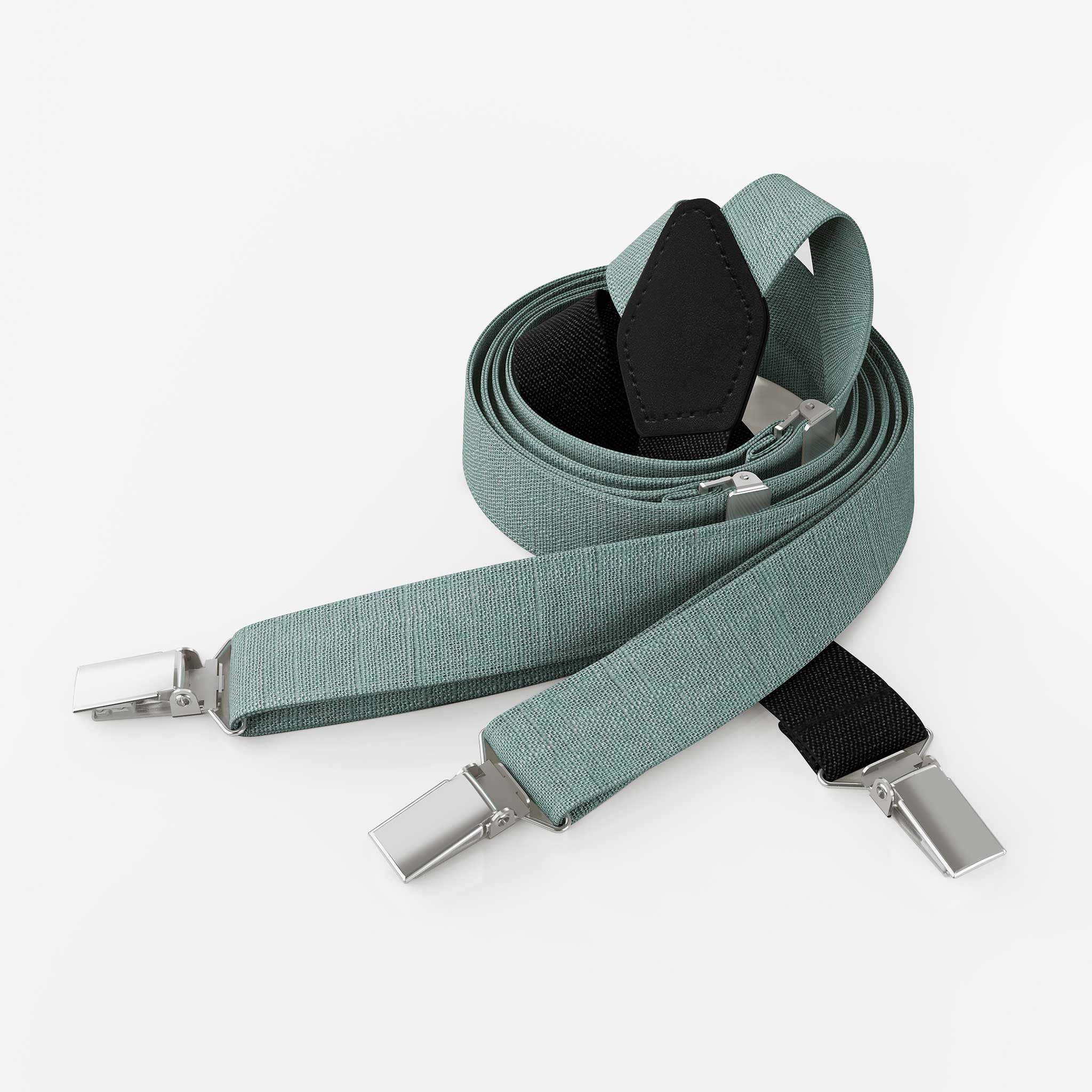 Papillon da Uomo in Lino | Verde Eucalipto | Papillon da Matrimonio Vegano Pre-annodato | Opzionale con Fazzoletto da Taschino & Bretelle | Large Batwing | Fatto a Mano in Germania