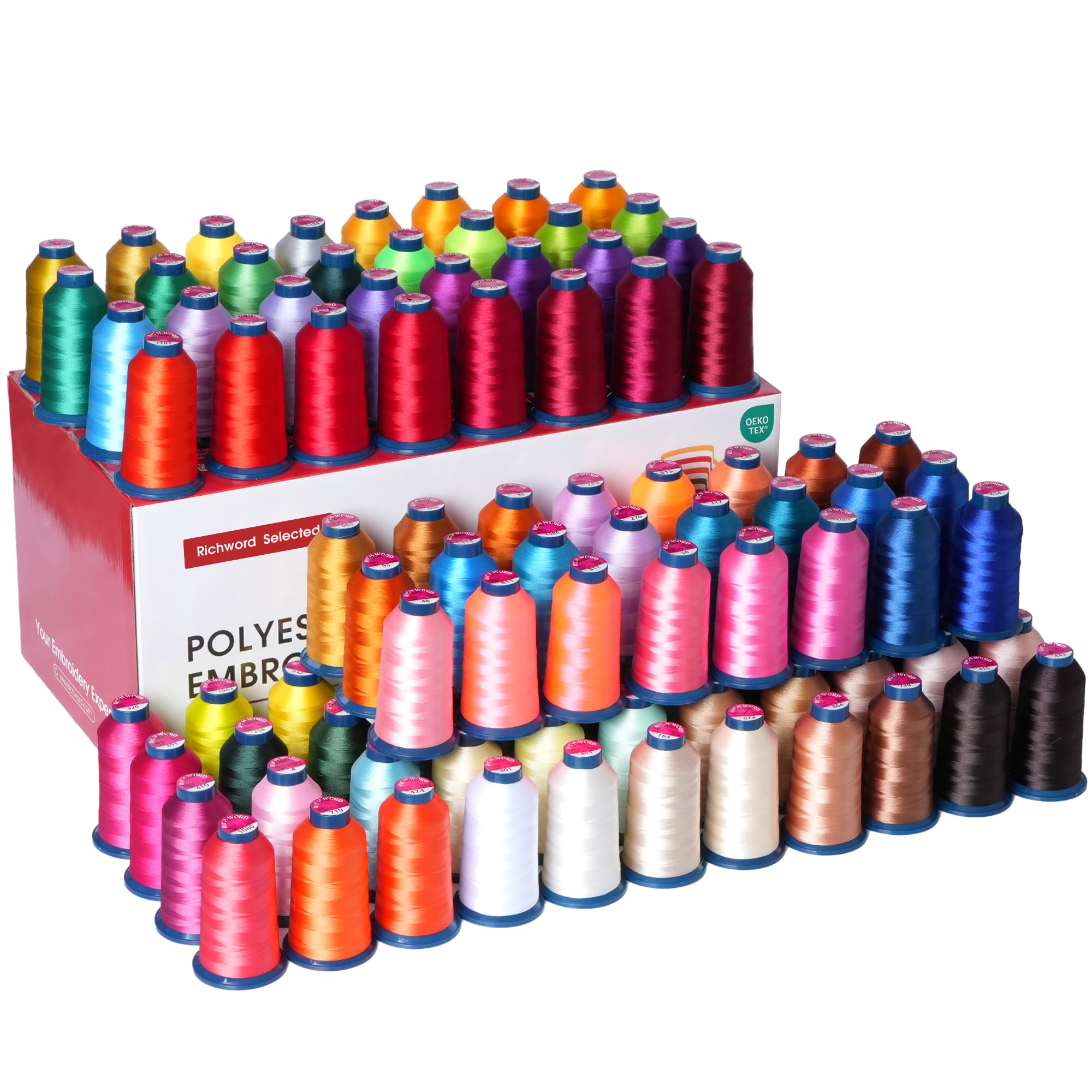 - Richword Selected Embroidery Machine Thread 100 Colors 40WT (108D/2) Polyester Thread Kit Each Cone 4000M (4374Y)— Master Collection for Professional Production and Full-Color Projects