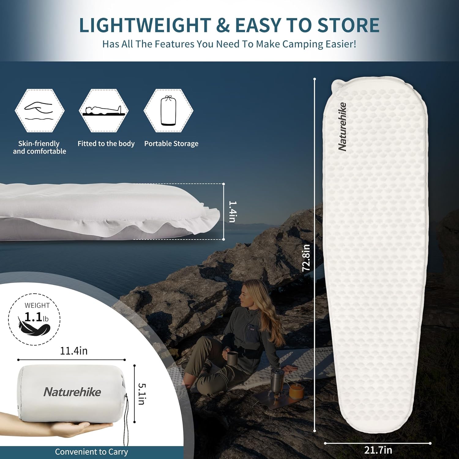 Naturehike Ultralight Self Inflating Sleeping Pad - 3.5cm, Waterproof Camping Mattress, Single Sleeping Air Mat for Backpacking, Hiking, Tenting Trips (Grey, Mummy, Standard) 3 81y4+3LJXFL. AC SL1500