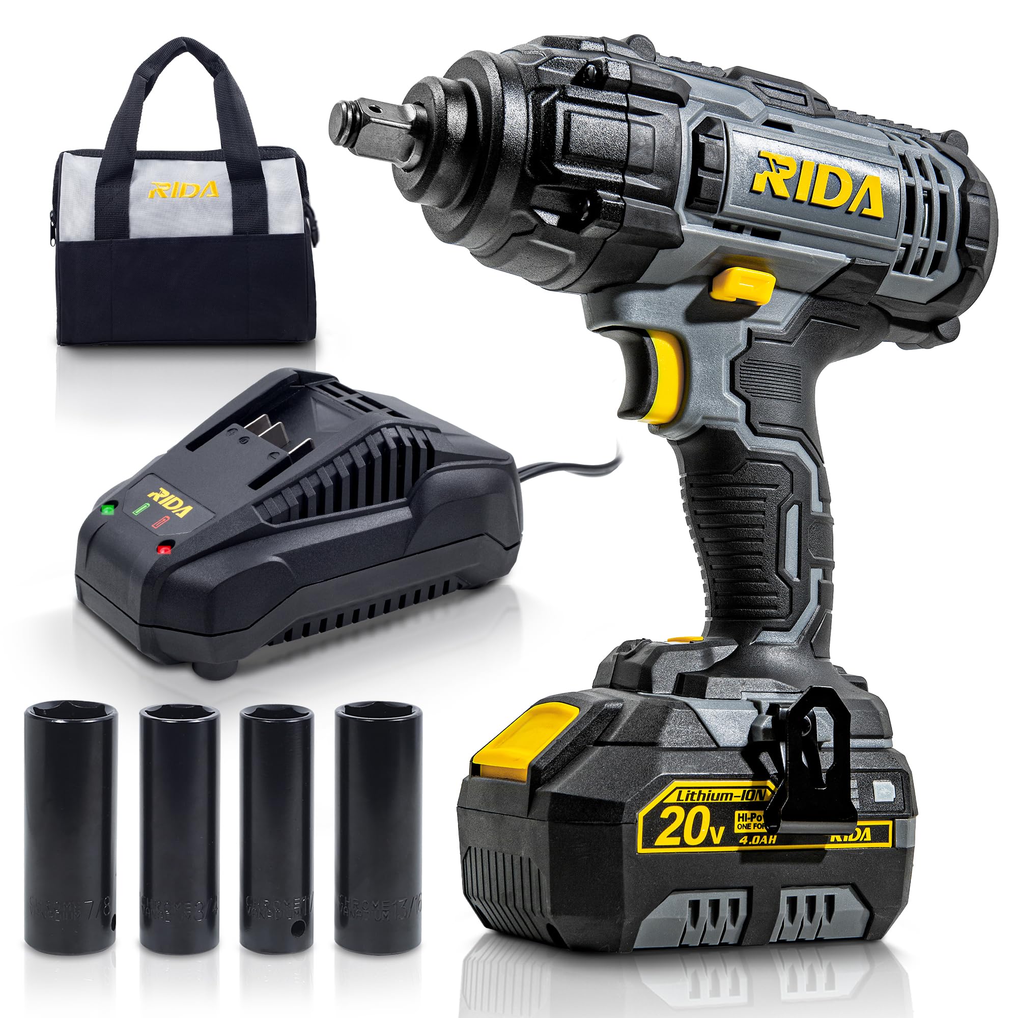 RIDA Cordless Impact Wrench, 1/2 POWER Impact Gun (Brushless/Brushed) (Cordless Impact Wrench)
