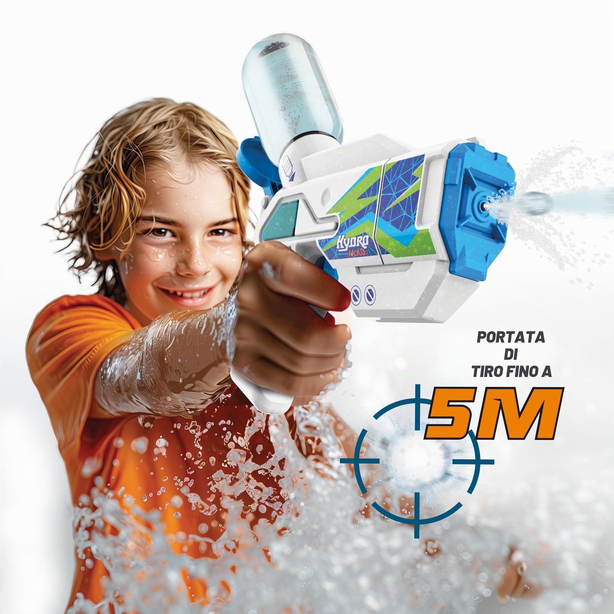 Bizak Hydro M.A.D. Mini Blaster Pack Doppio, Pistole ad acqua elettroniche in blu e bianco, portata fino a 5 m, giocattolo per gioco all'aperto, bambini e ragazze +8 anni, (62001154)