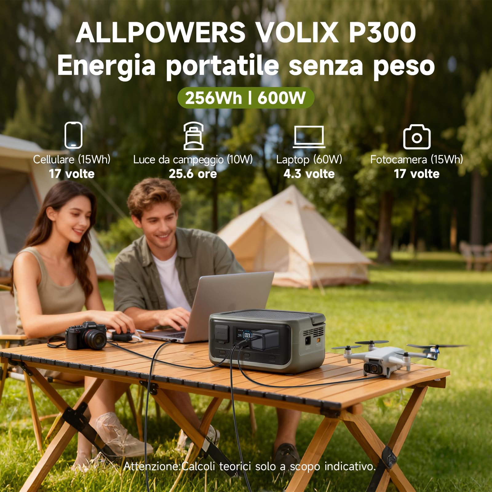 ALLPOWERS P300 256Wh 300W Alimentazione con Pannello Solare Flessibile 100W | Elettrogeno Batteria LiFePO4 Stazione di Energia Portatile,UPS Centrale Elettrica Portatile per Campeggio Camper Emergenza