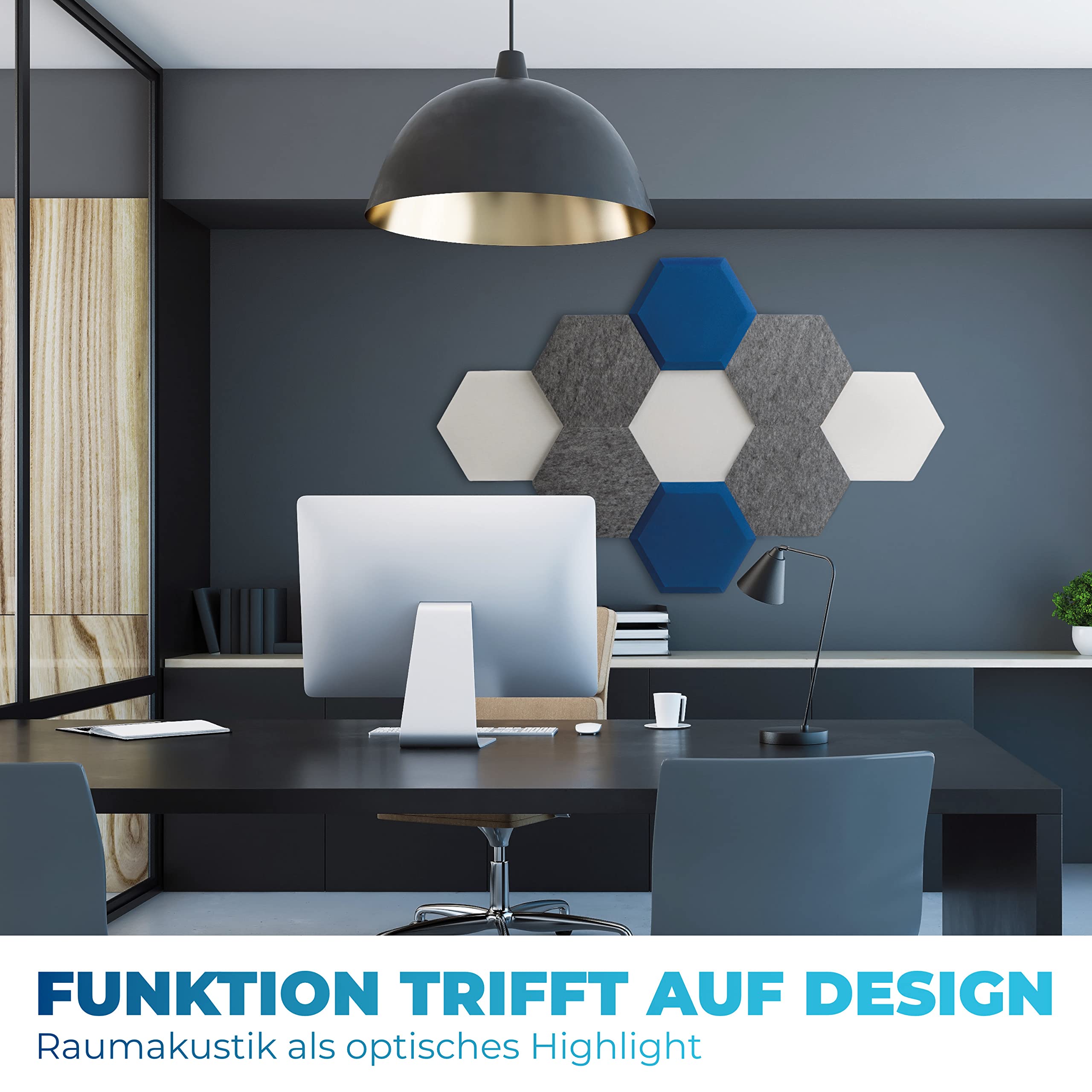 Schallabsorber Wand - Akustikbild - der perfekte Schallschutz aus BASOTECT ® und AKUSTIK-VLIES für Gaming, Homeoffice, Studio - 9er Starterset HYBRIDBLAU