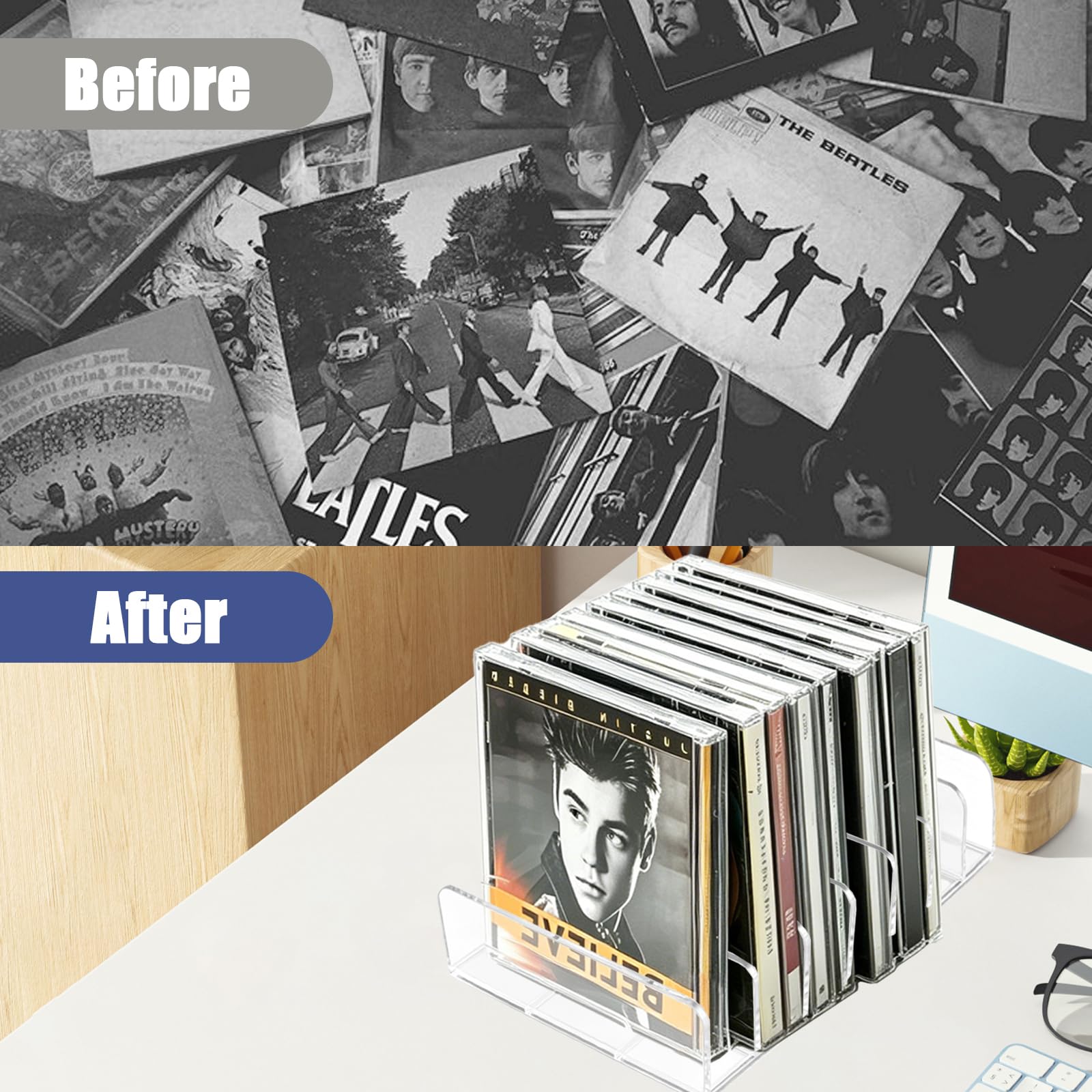 Porta-CD Trasparente in Acrilico Premium, Set da 4 Pezzi, Organizzatore Multiuso per CD, DVD, Cosmetici, Cassette, Giochi e Libri - Design Moderno e Resistente per Casa, Ufficio o Collezionisti