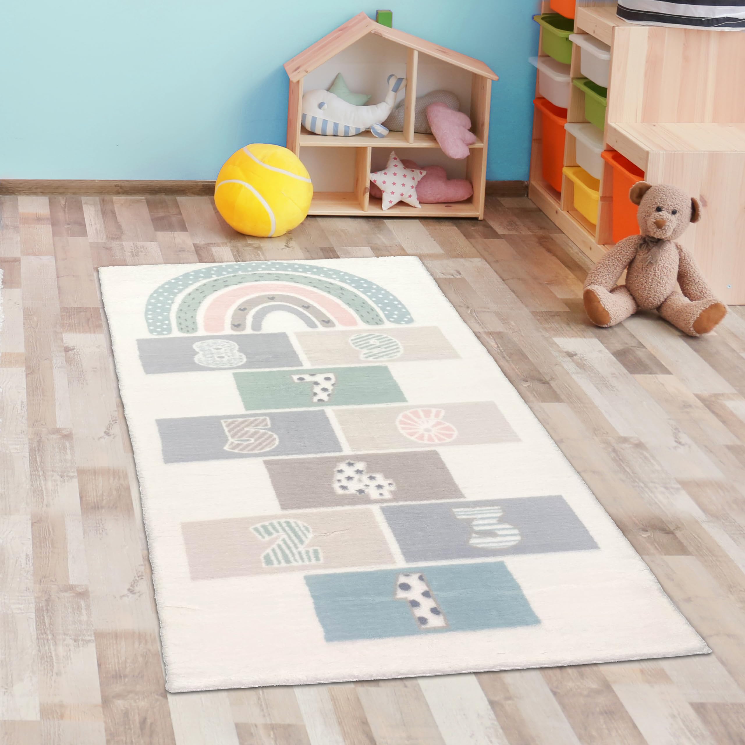 CARPETIA Alfombra de habitación Infantil Easy Care Bouncy Box Soft en Crema 80x150 cm
