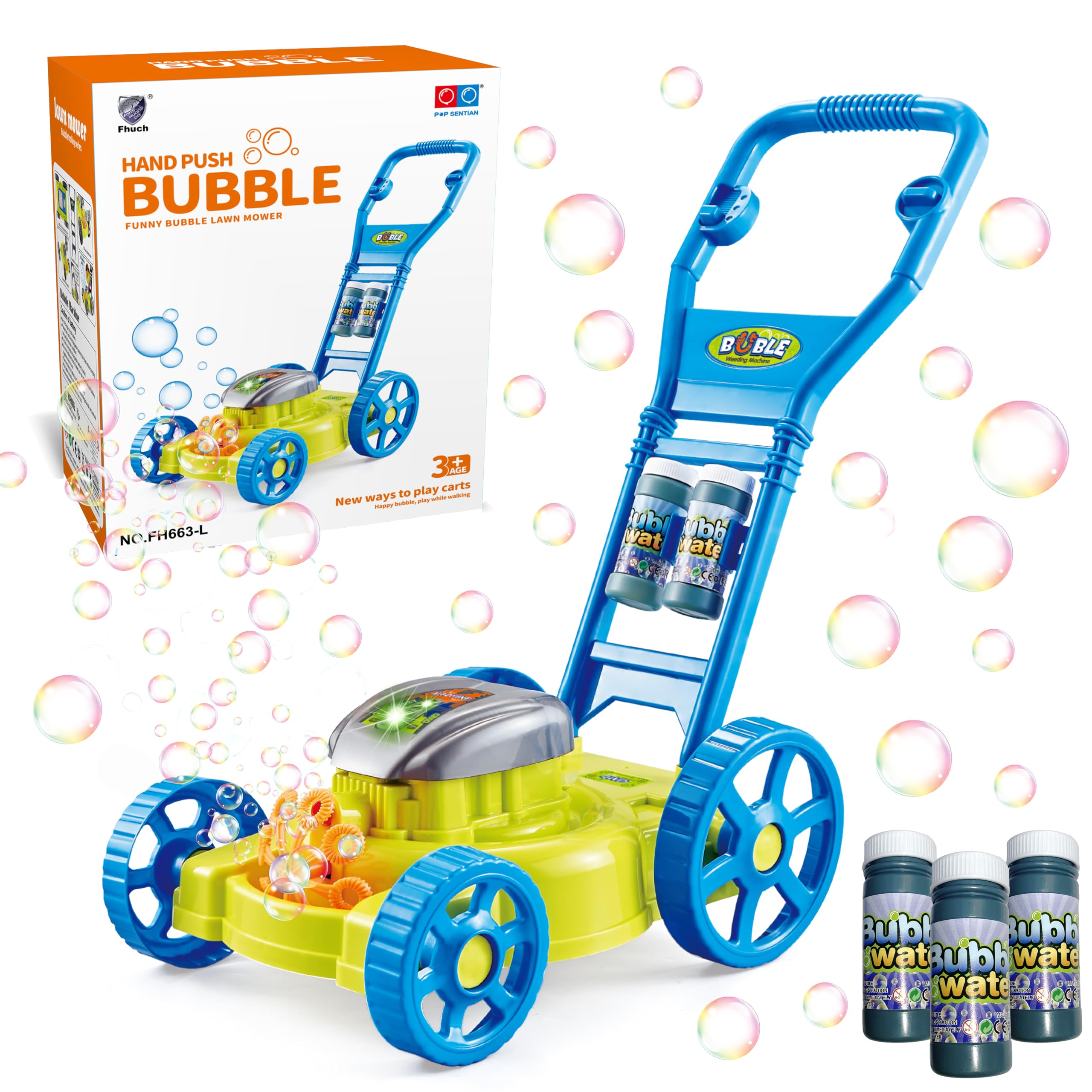Bubble Lawn Mower for Toddlers 3+. Kids Bubble Blower Machine, Indoor Outdoor Push Gardening Toys, Halloween Birthday Gifts Toys for Preschool Baby?Party Summer Backyard Toys for Baby Girls (Blue)