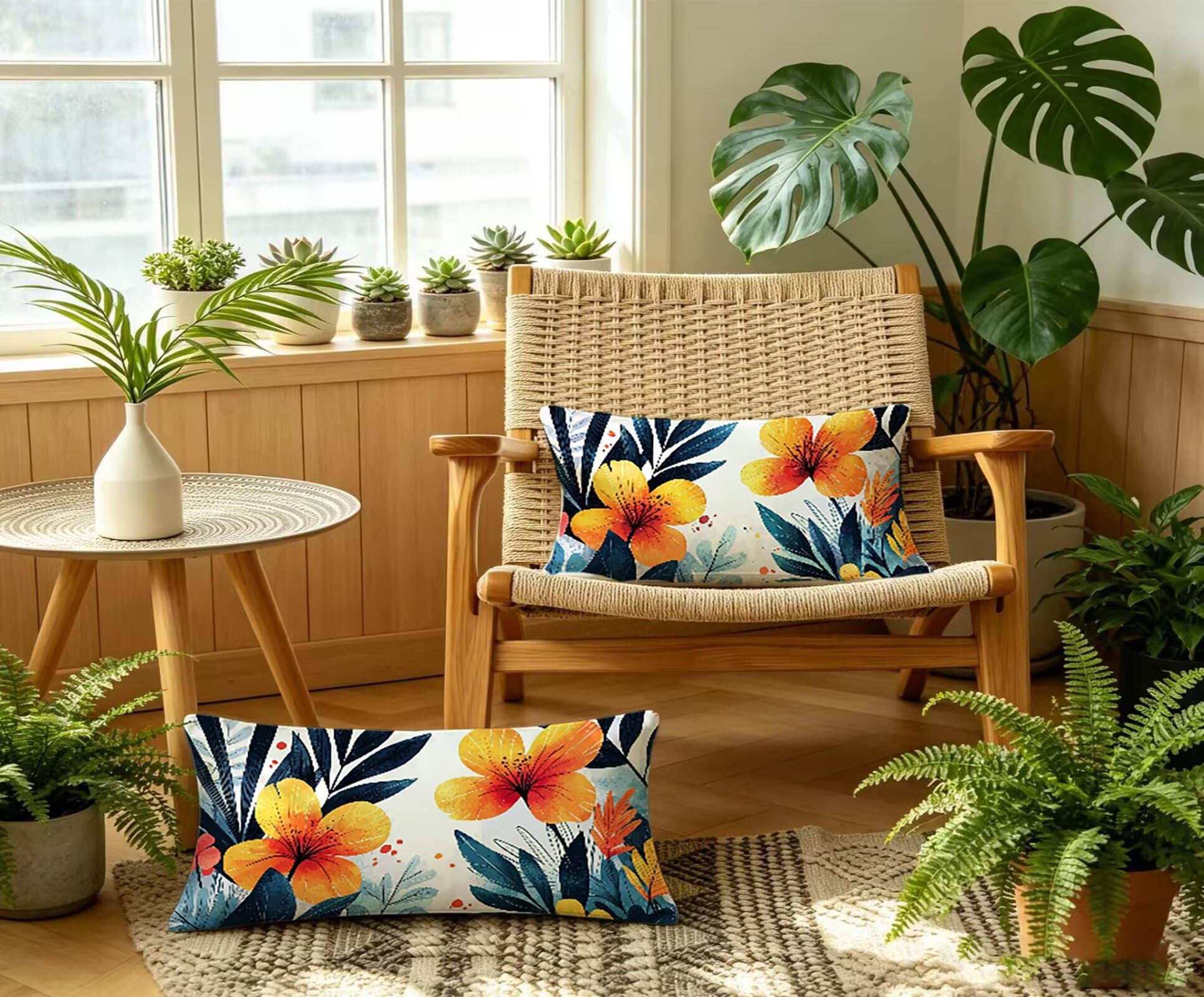 Orange Kissenbezug 60x80 Blume Kopfkissenbezug 2er Set,Wohnaccessoires & Deko,Weich und Atmungsaktiv Samt Stoff mit Verstecktem Reißverschluss für Bett Sofa Kissen Dekokissen-85873
