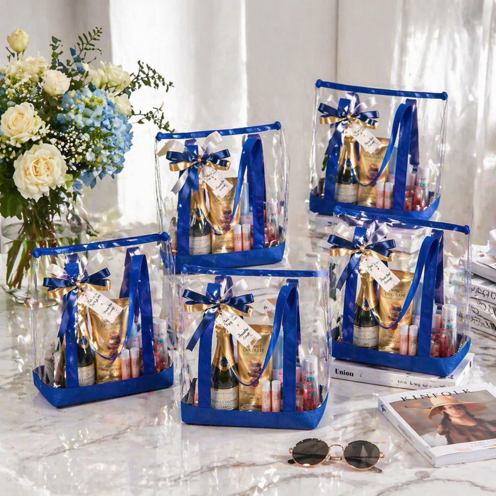 Reginary Transparente Tragetaschen, Schultertasche, Handtasche, Sicherheitsgeprüft, durchsichtig, mit Reißverschluss, für Sportveranstaltungen, Reisen, 8 Stück, Blau, Large, Transparent