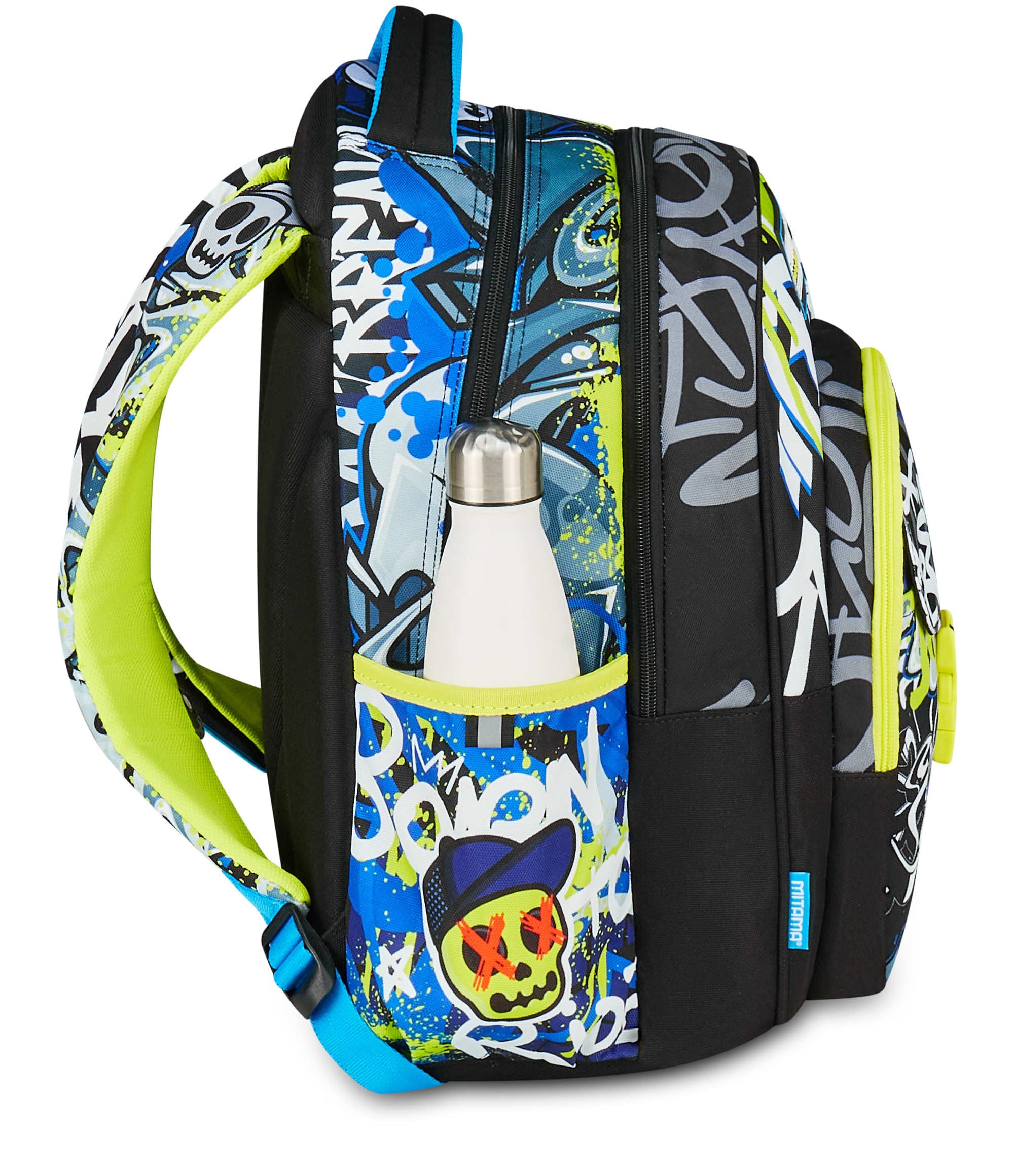 Mitama Zaino Scuola SCHOOL SKATE, New Plus, Triplo Scomparto, Tasche Porta Borraccia, Spallacci Ergonomici, Scuola Elementare Bambino, Media