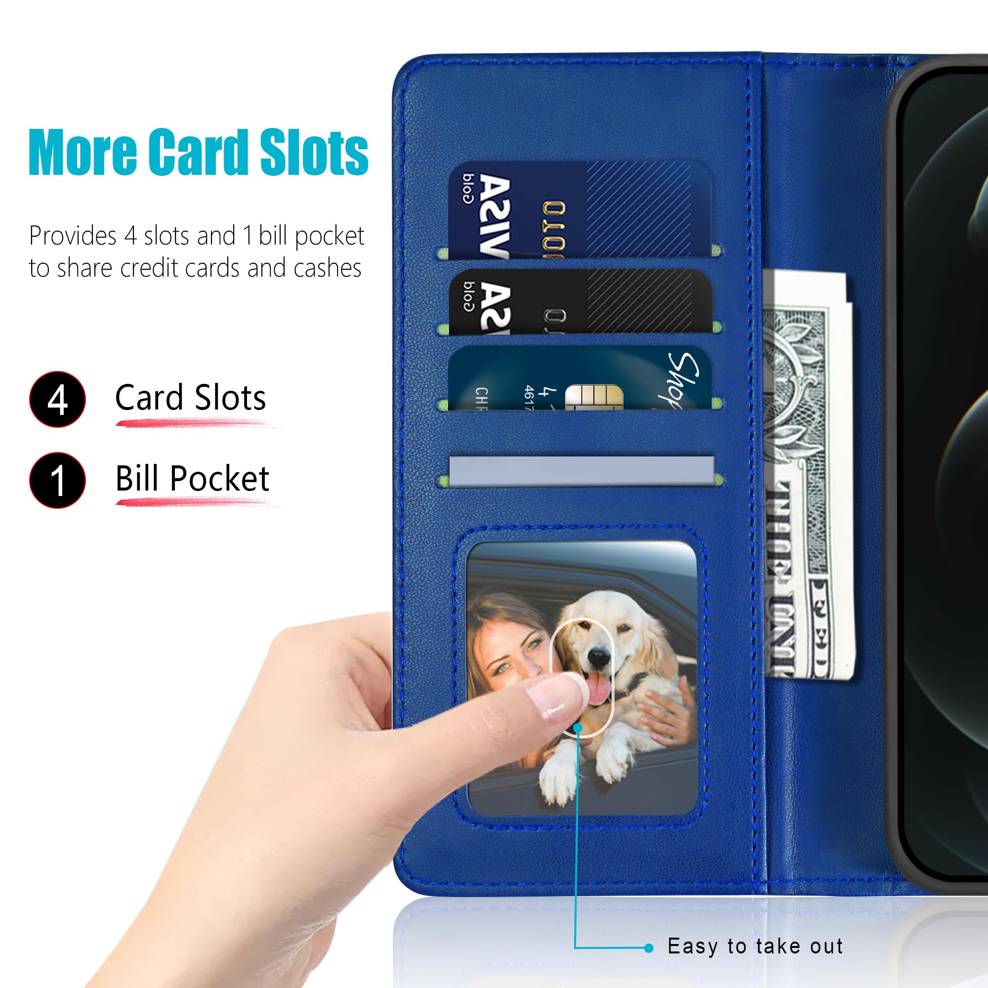 Kuafcase Compatible for iPhone 12 Pro Max Case with 4 Card Slots Magnetic Closure Kickstand Shockproof Protective Phone Case Compatible for iPhone 12 Pro Max - Image 2