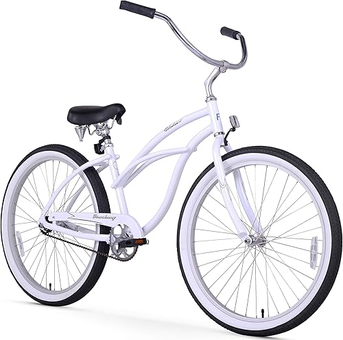 Miniatura 26 de Sixthreezero Urban Lady Beach Cruiser - Bicicleta híbrida de 3 velocidades para mujer Verde militar con llantas rosadas con asiento negro/puños