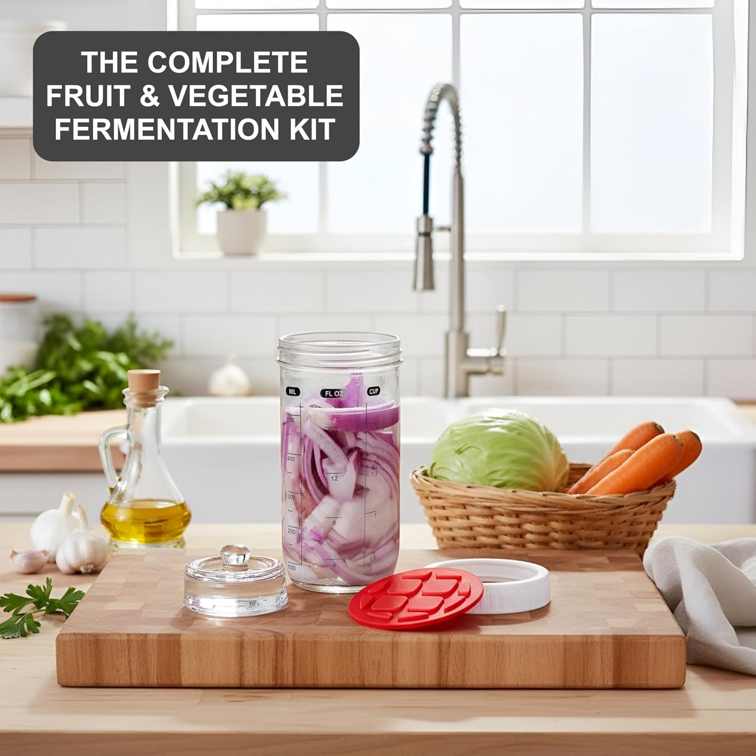 Fermentation Kit with Mason Jar - Fermenting Lids & Glass Weight Set