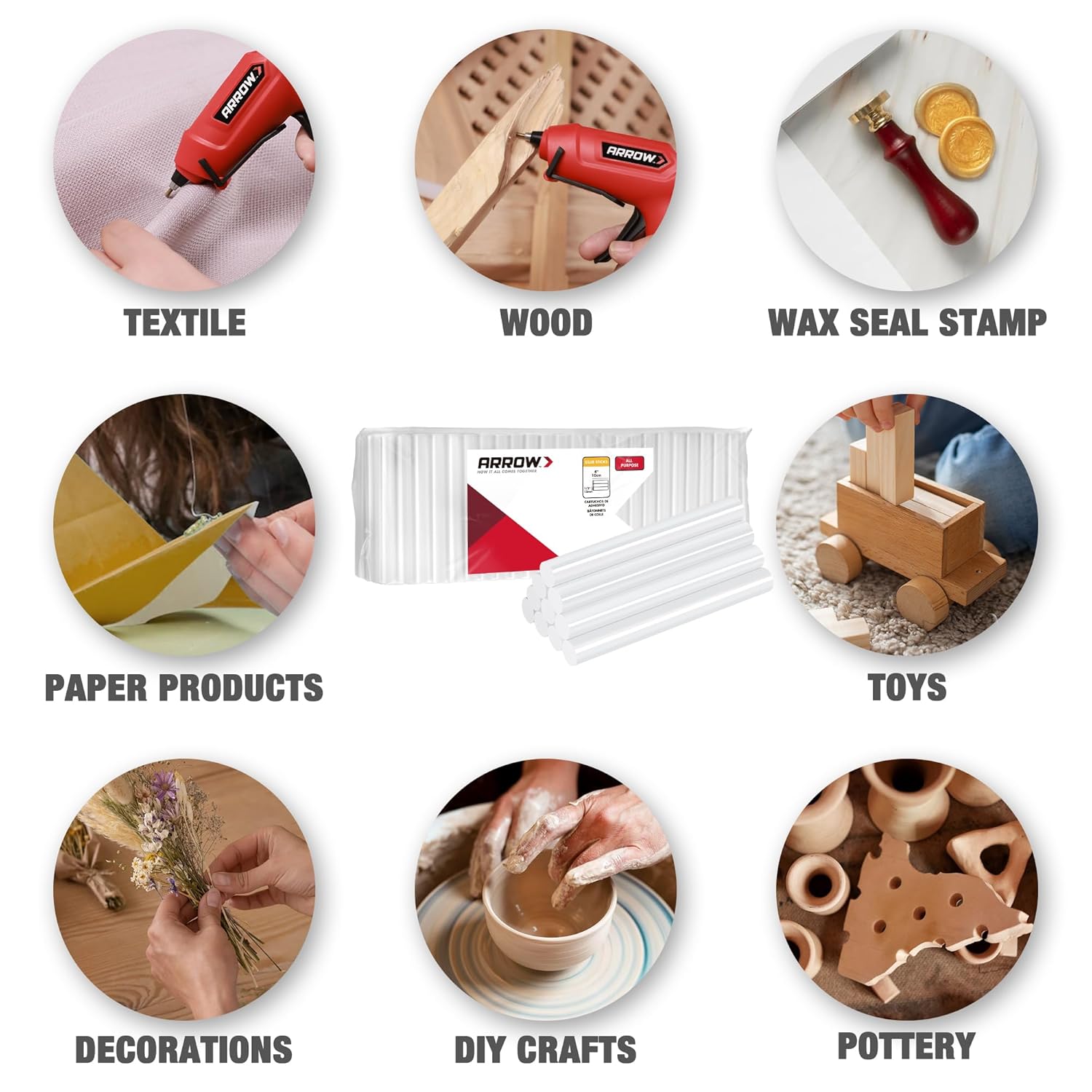 Arrow Full Size Hot Glue Sticks, 200 Pack Clear Glue Gun Sticks, 4" and 1/2'' Diameter High Viscosity All-Purpose Gun Stick for DIY Art, Craft General Repairs, Festival Home Decoration