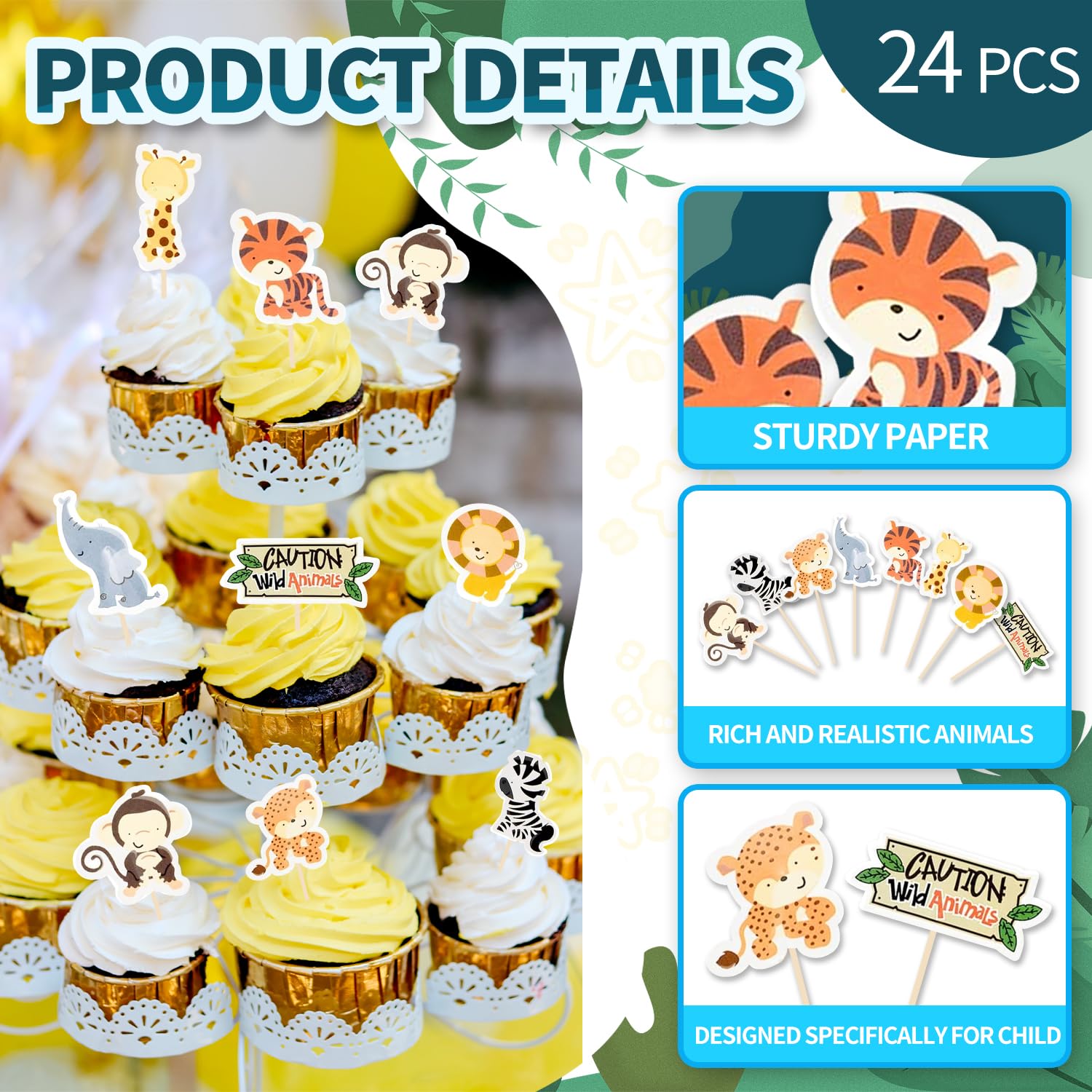 26 Stück Muffin Deko Tiere – Cupcake Topper Dschungel-Motive, Für Safari-Party & Kindergeburtstag