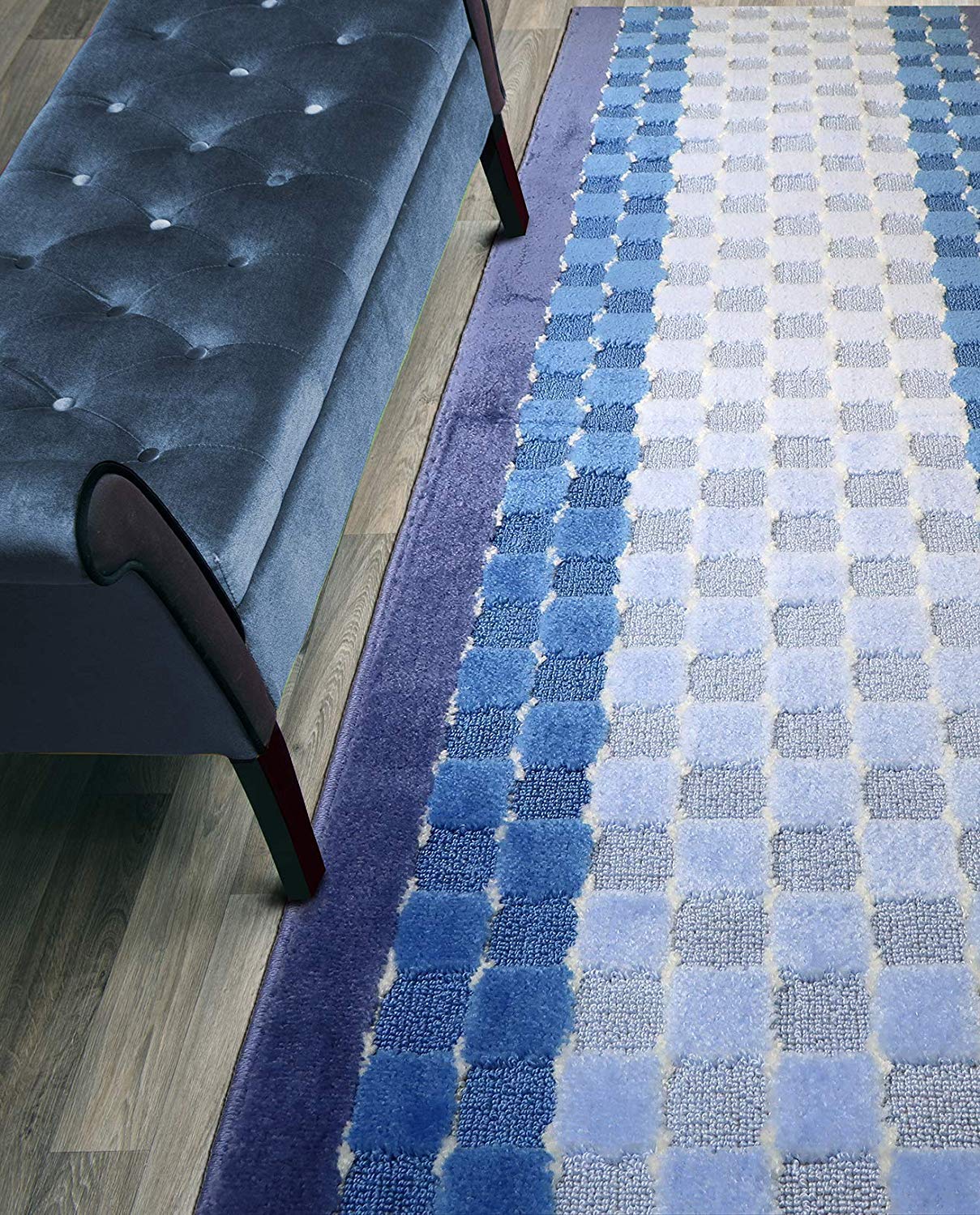 ORFA HOME Custom Length Hallway Runner Rug,Slip Resistant,Checkered Blue, 26 Inch X 12 feet, Sold and Priced Per Foot