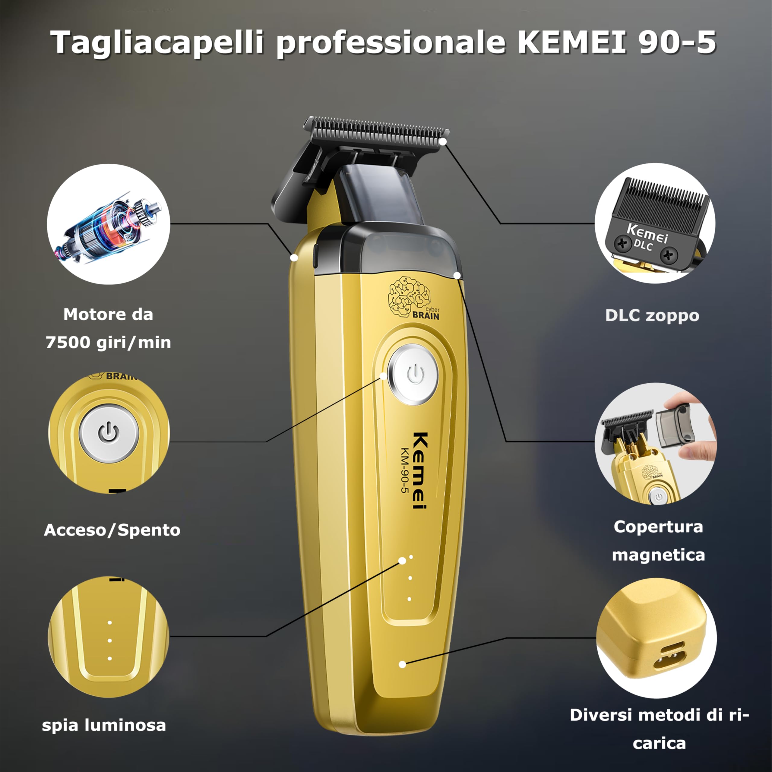 KEMEI 90-5 Trimmer senza fili per capelli e barba Zero Gap Trimmer per barbieri