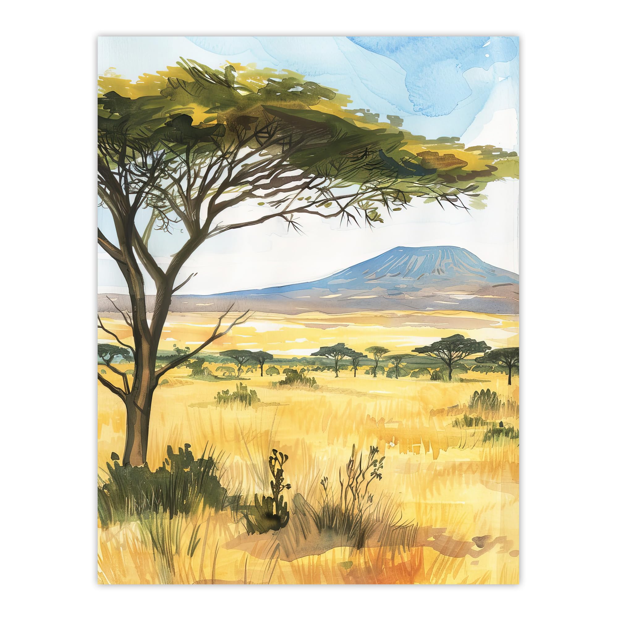 Artery8 Mount Kilimanjaro Savanna Tanzania Landscape Living Room Extra Large XL Wall Art Poster Print, Unframed 24X32", 81L x 61W cm