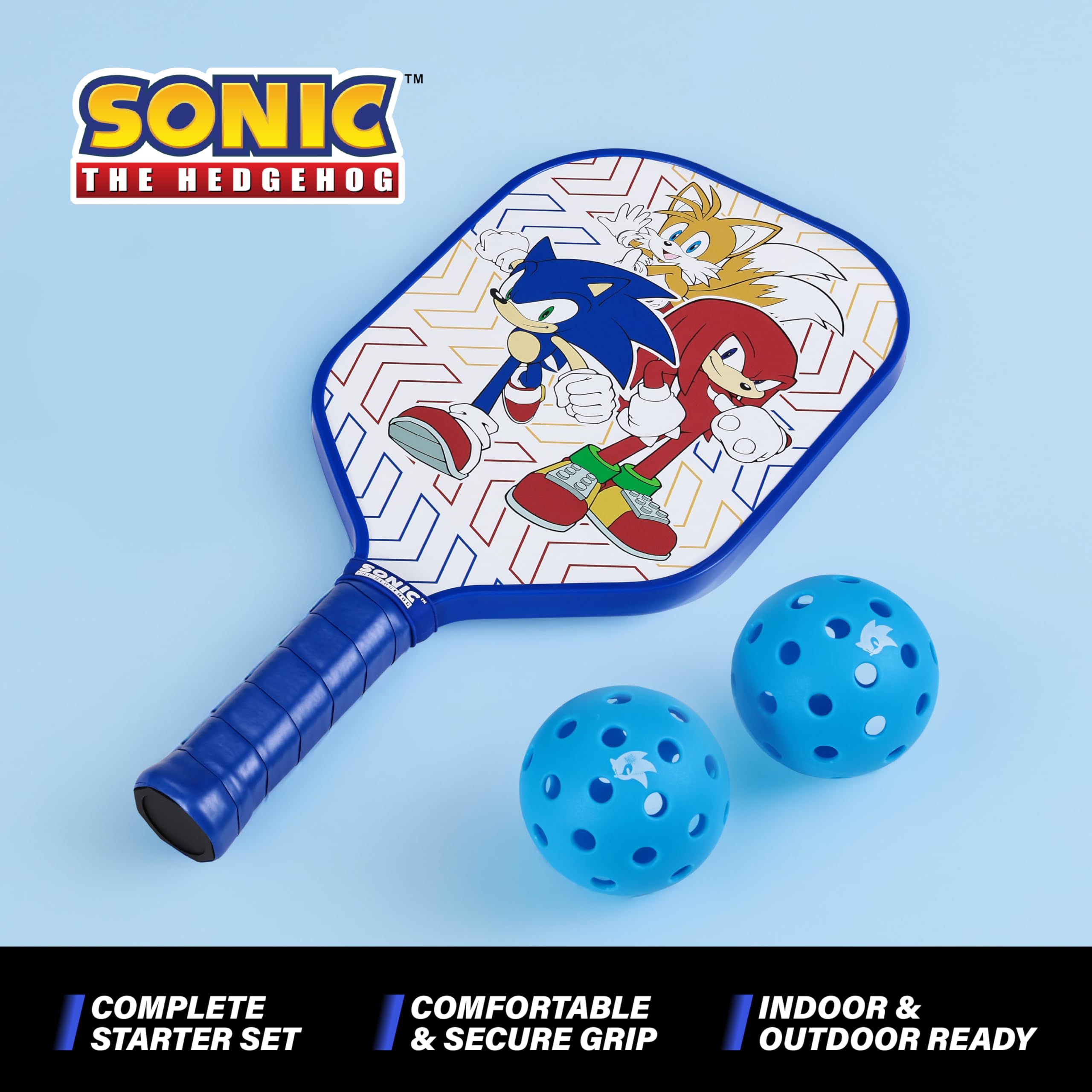 Sonic – Set di 3 pezzi in fibra di vetro con pagaia in fibra di vetro resistente e pickleballs, pagaia leggera ad alte prestazioni per giochi interni ed esterni