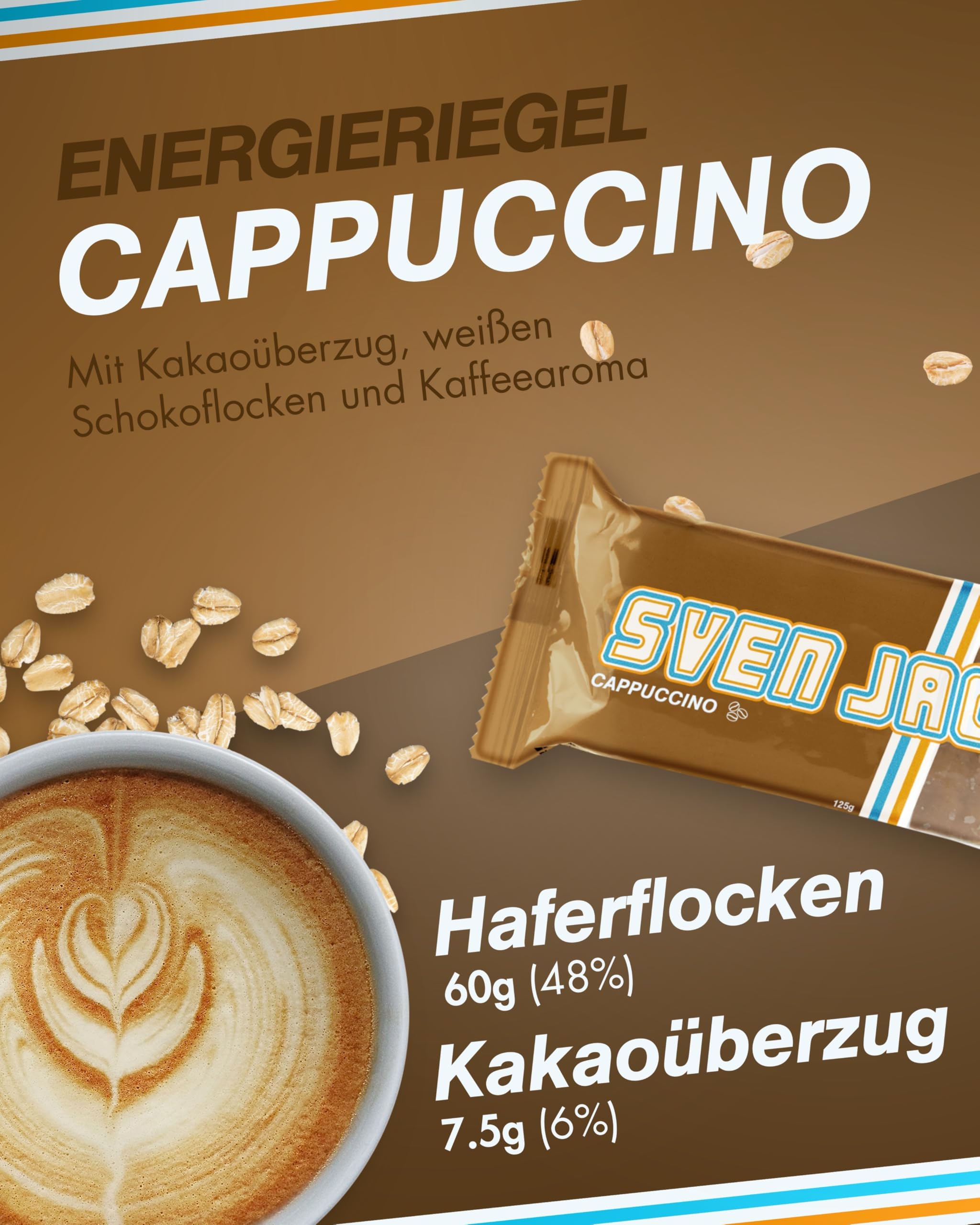 Sven Jack (Energy Cake) Haferriegel Cappuccino 24x 125g I Haferflocken Energieriegel mit Cappuccino & weißer Schokolade I Veganer Haferriegel I Langkettige Kohlenhydrate & wenig Zucker I Müsliriegel