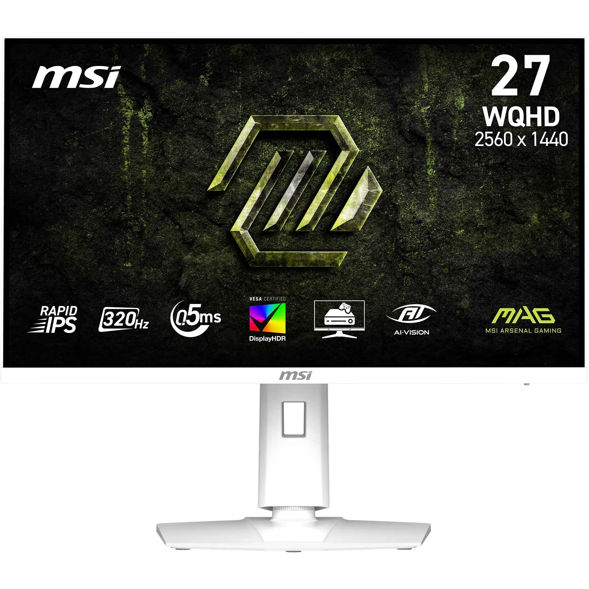 MSI mag 274QRFW X32 Monitor Gaming, 27" WQHD, 2560 x 1440 Rapid IPS, 320 Hz, 0,5 ms, DisplayHDR 400, Compatible con G-Sync, Eye Care, HDMI 2.1, DP 1.4a, inclinación/Altura Ajustables, Blanco