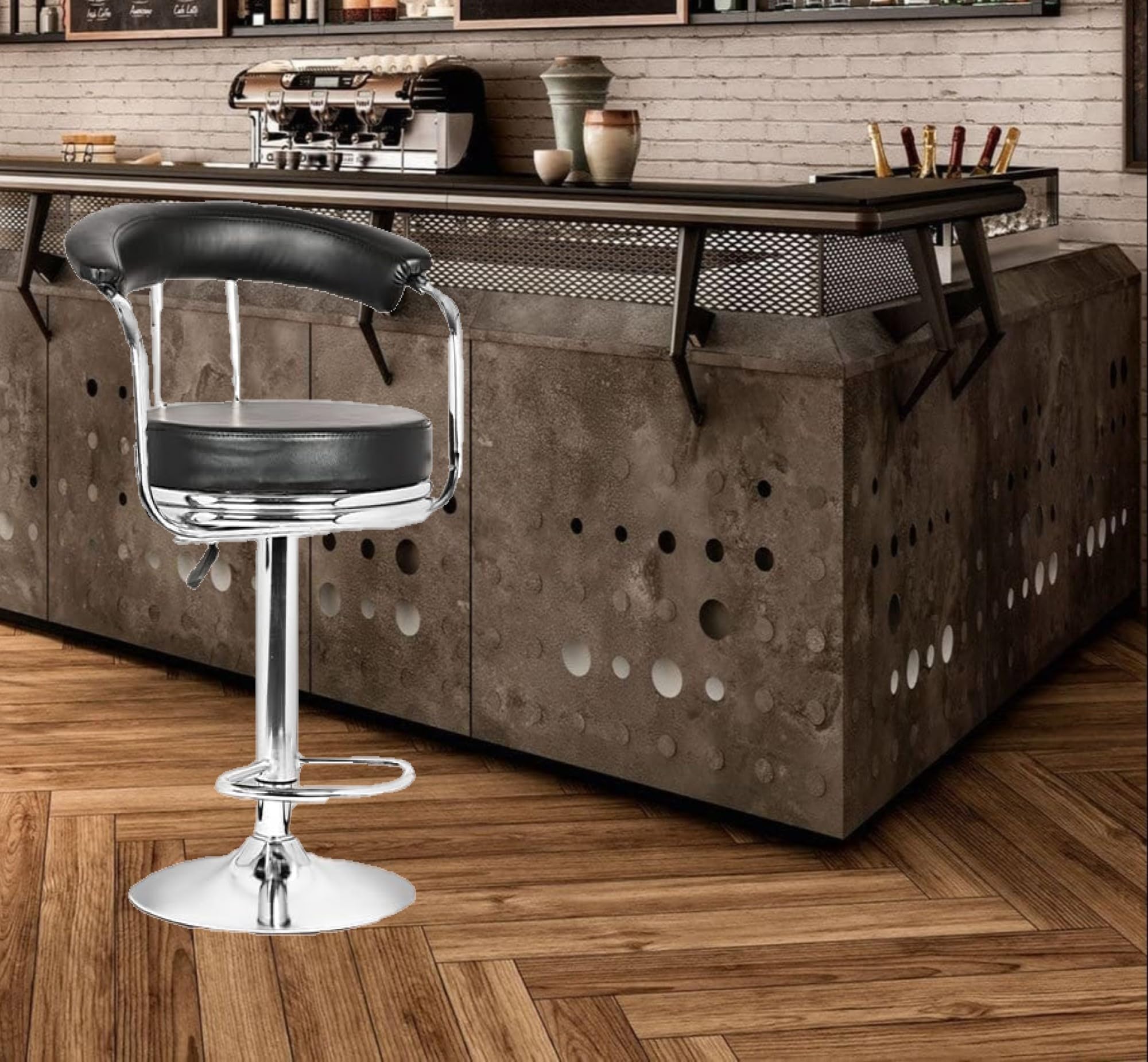 CHILLI BILLI Modern Height Adjustable Bar Chairs for Home Black Pack of 1