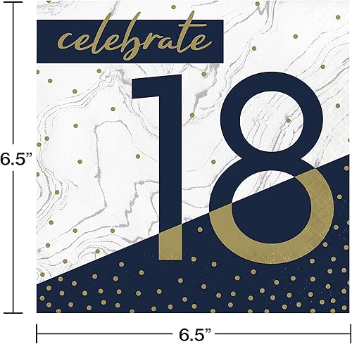 Miniatura 2 de Servilletas de cumpleaños número 95 azul marino y dorado, 48 unidades