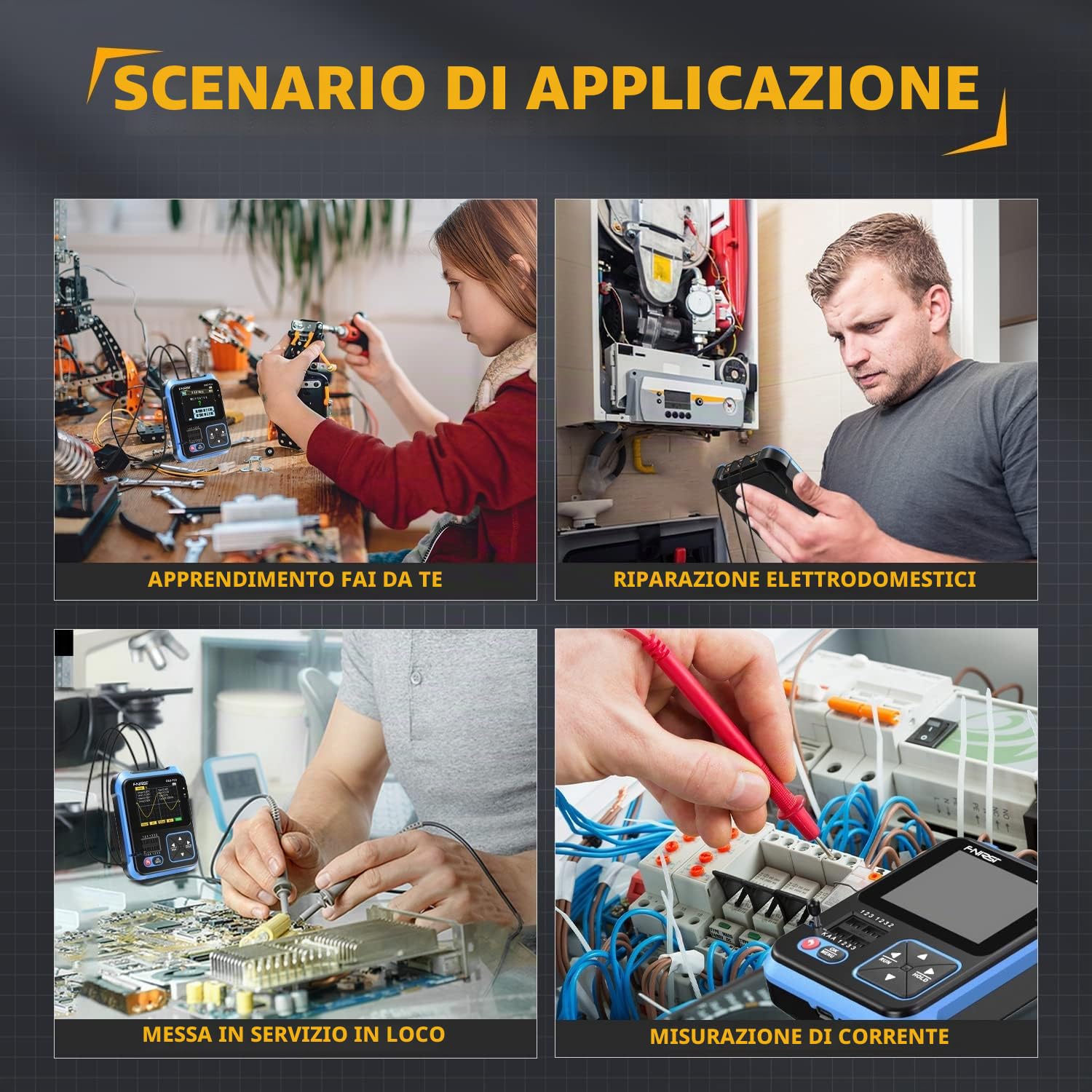 FNIRSI DSO-TC3 Oscilloscopio - 3IN1 Oscilloscopio Portatile & Generatore di Segnale DDS & Tester di Transistor, Larghezza di Banda 500kHz, Frequenza di Campionamento 10 MSa/s, 6 Tipi di Forme D'onda