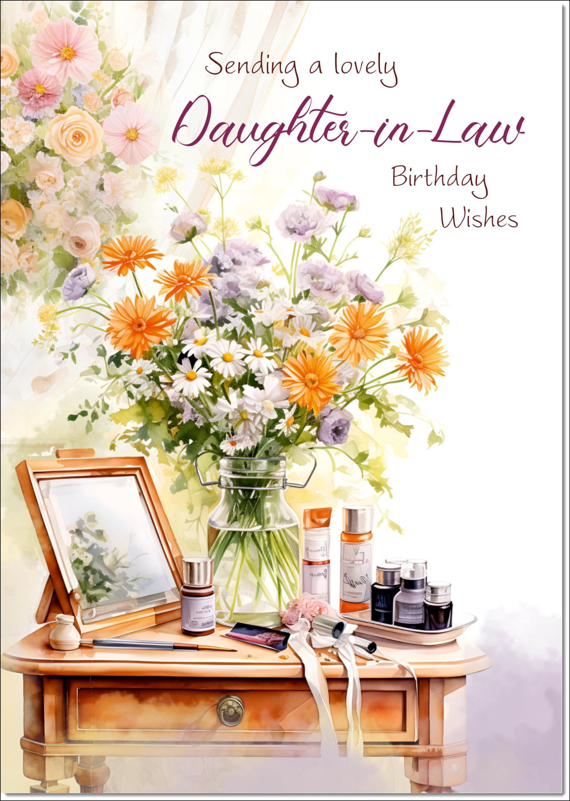 doodlecards Daughter-in-Law Birthday Card Dressing Table Bouquet Large A4 Size with Plain Envelope — image 1