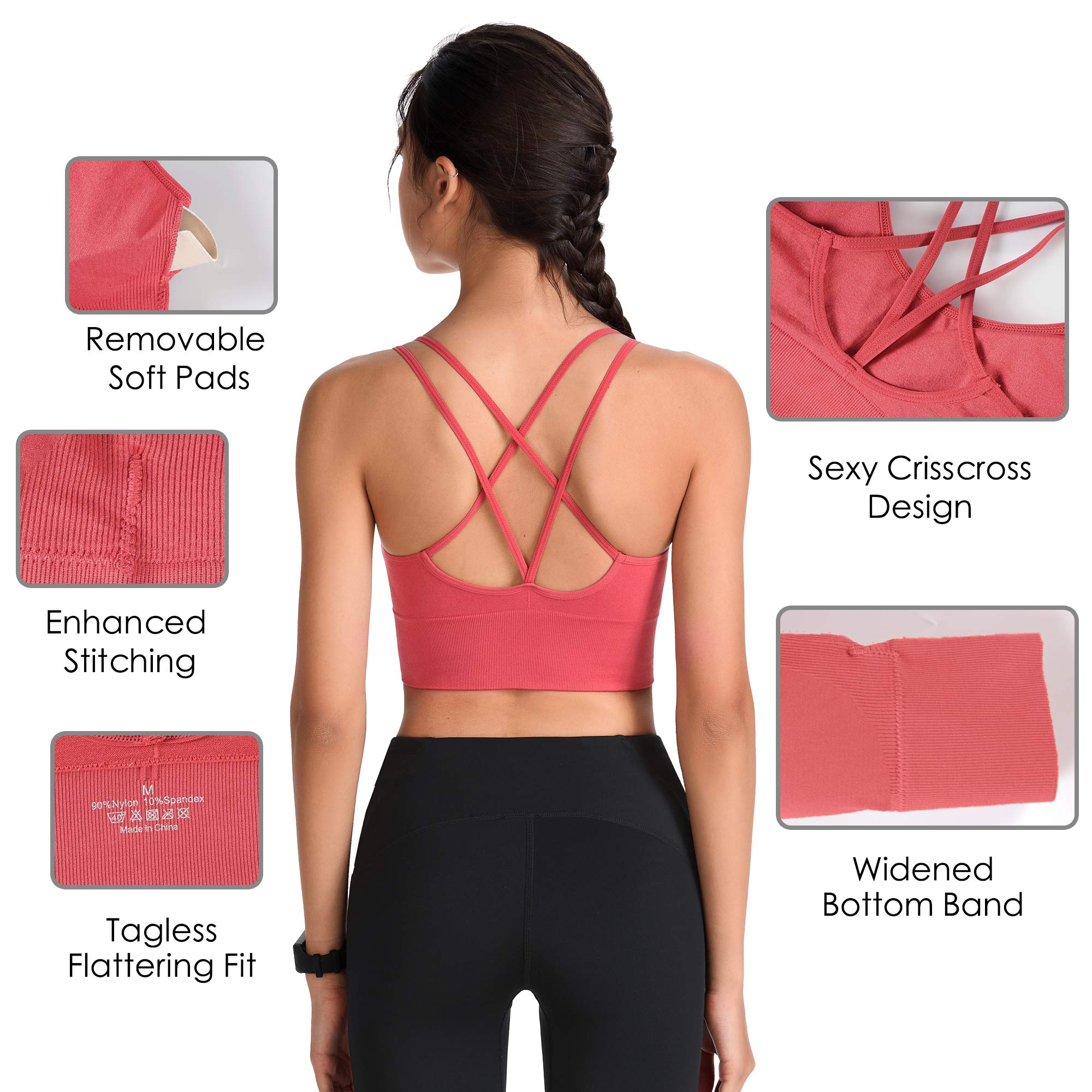 Sujetador deportivo entrecruzado con tiras para mujer, sujetadores sin costuras para niñas, sujetadores recortados acolchados para yoga, entrenamiento, fitness, almohadillas extraíbles de bajo
