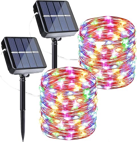 Joomer Guirnalda de luces solares, paquete de 2 tiras de luces solares de 80 pies, 240 LED, impermeables, 8 modos de iluminación para vallas,