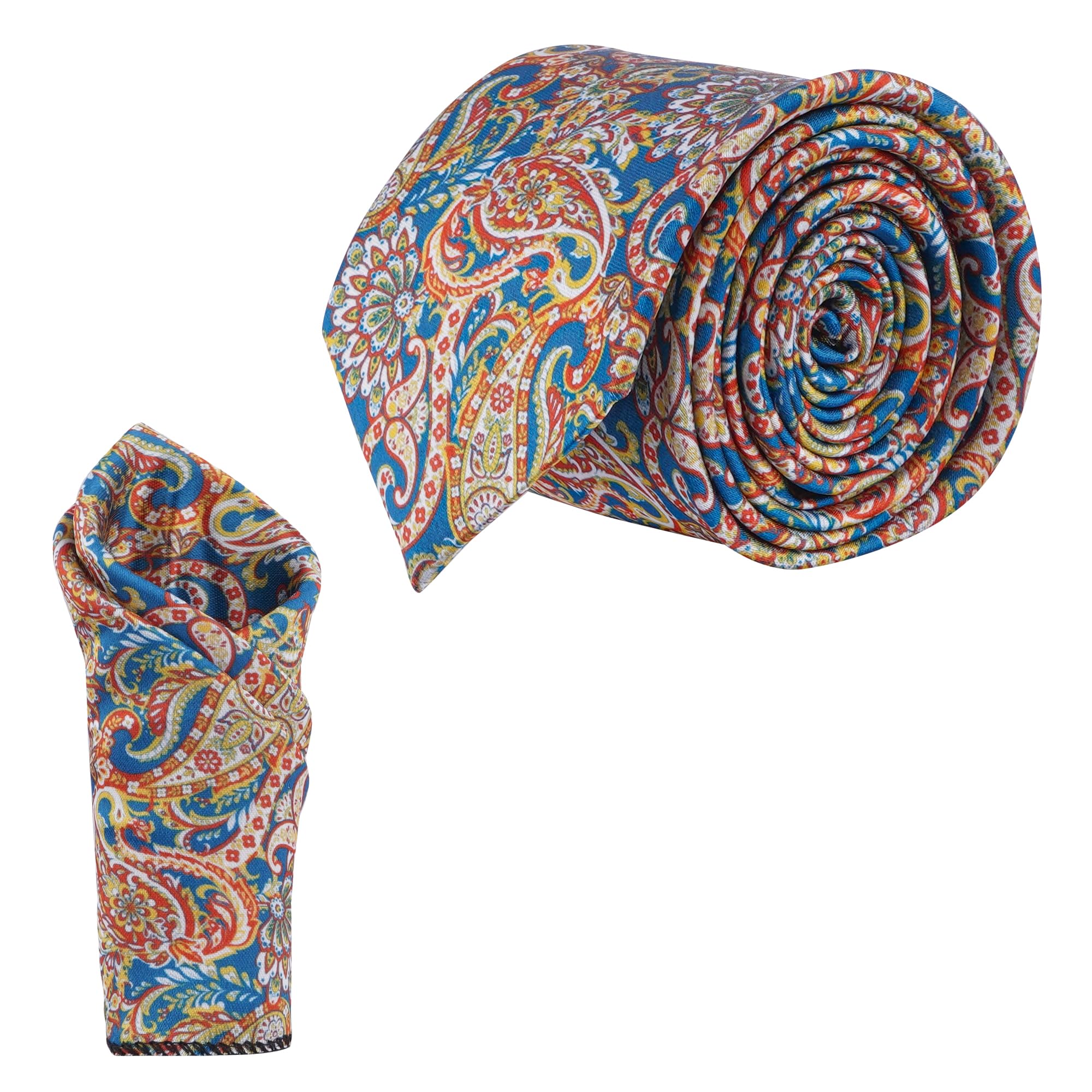 calixto Satin Paisley Printed Neck Tie for Men with Matching Pocket Square – Elegant Formal Necktie Set for Weddings, Business (Pack of 2)-picture-32