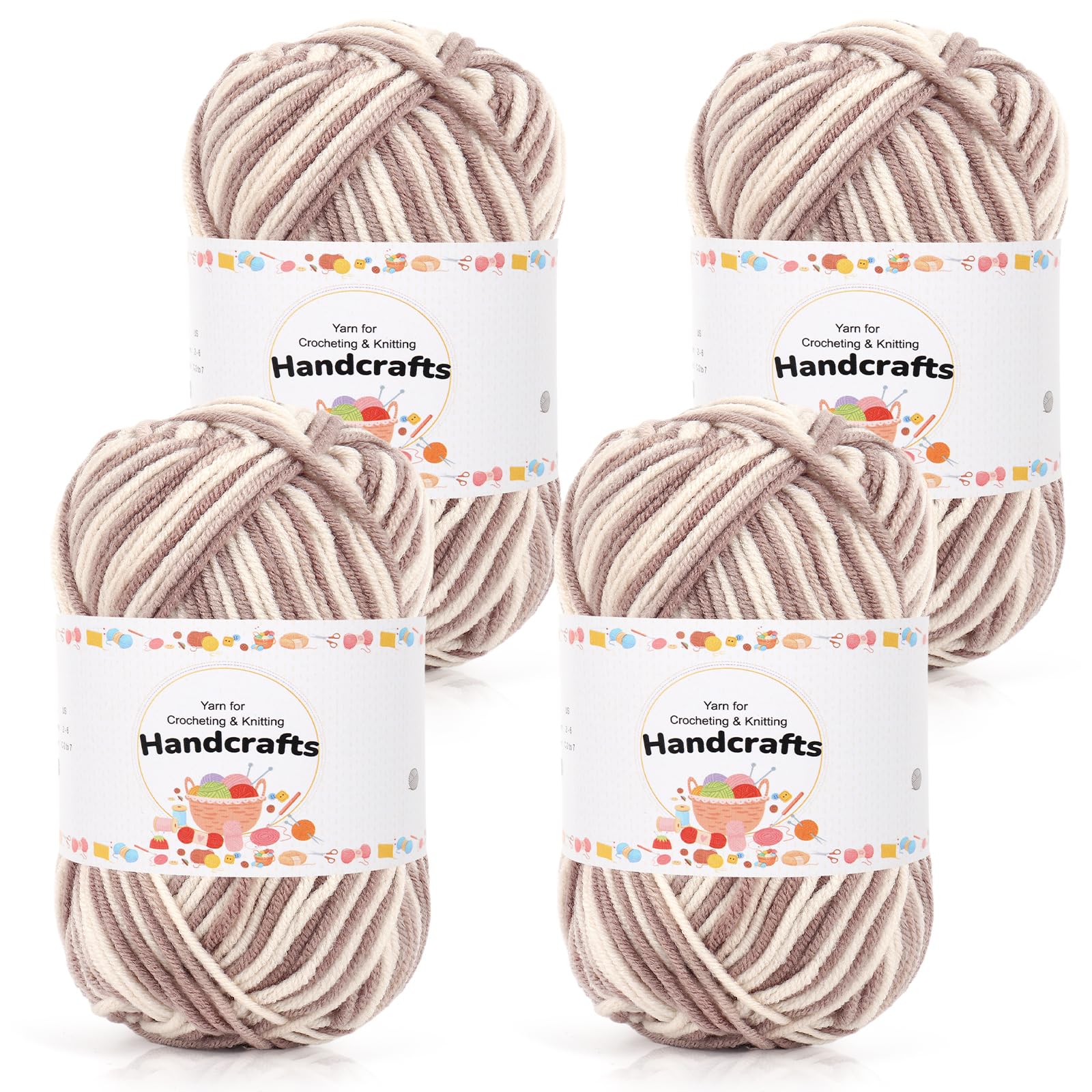 Aeelike 200g(4x50g) Wolle zum Häkeln Farbverlauf, 5Ply Baumwolle zum Stricken, Cotton Yarn Strickwolle Set für Anfänger, Erfahrene Häkeler, Khaki