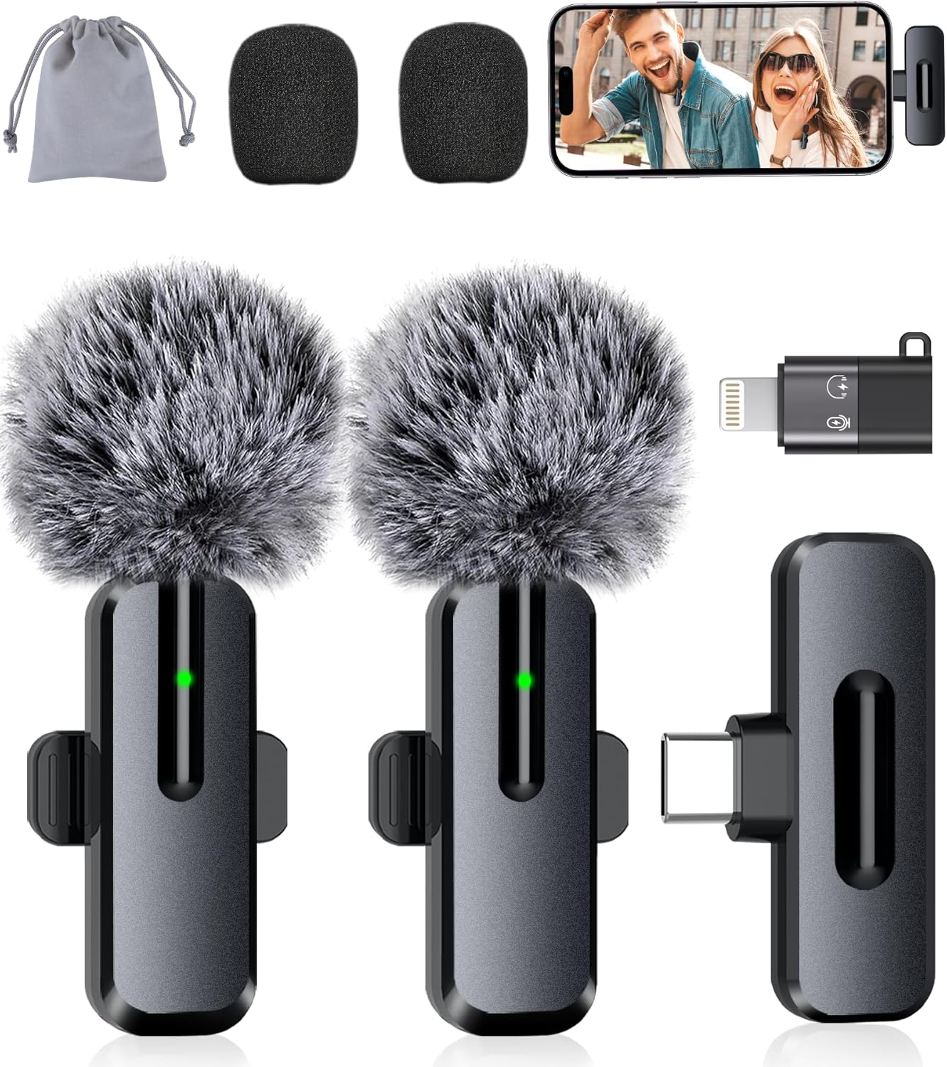 Professional Wireless Mini Microphone for iPhone – 2 Pack Lavalier bluetooth Microphone for Video Recording, 2 In 1 Noise Reduction Lapel Mic for Ipad, Android, Mini Mic for Content Creators Podcast Professional Wireless Mini Microphone for iPhone – 2 Pack Lavalier bluetooth Microphone for Video Recording, 2 In 1 Noise Reduction Lapel Mic for Ipad, Android, Mini Mic for Content Creators Podcast