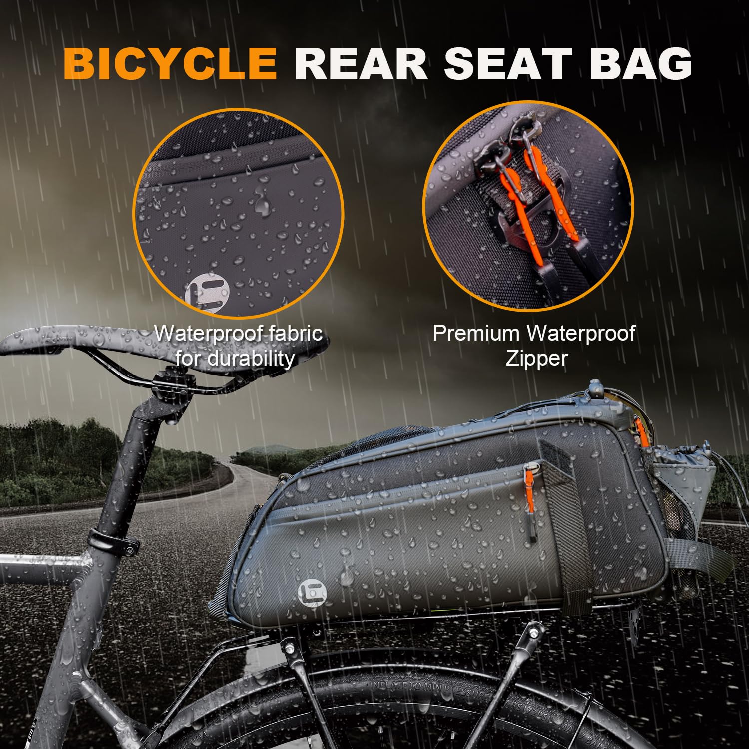 NDakter Bike Bags for Bicycle Rear Rack - 10L Waterproof 3 IN 1 Ebikes Trunk Bag with Water Bottle Holder, Reflective Electric Bike Saddle Panniers with Shoulder Strap for Commuter Travel Outdoor