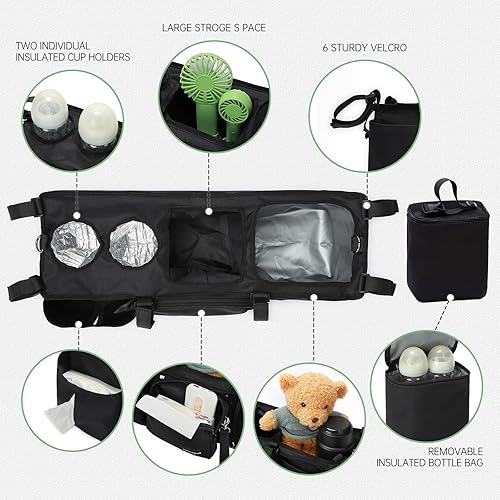 Miniatura 4 de Organizador de cochecito doble para Bob Duallie con 2 portavasos aislados, accesorios de cochecito doble para Baby Jogger City Mini Gt2 con bolsa