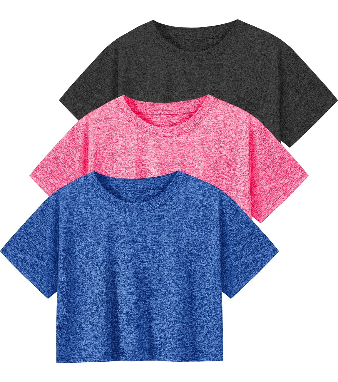 3 Pack Women's Athletic Workout Crop Tops Dry Fit Gym Cropped Sports Shirt Loose Casual Short Sleeve Yoga T-Shirt