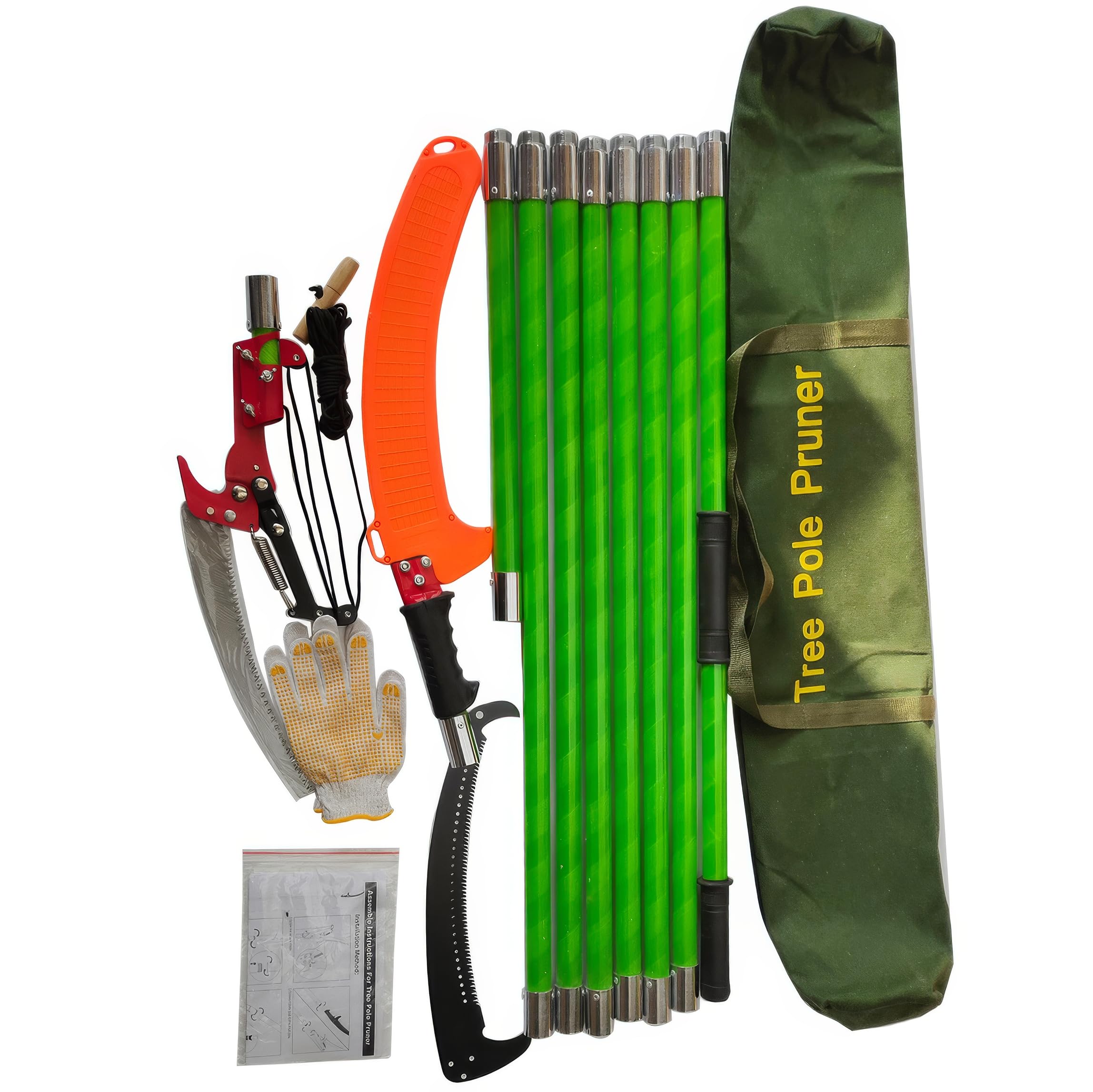 Sierra de poste manual para podar árboles, 8 varillas montadas de 32 mm para ajuste de longitud, podadora telescópica de árbol de 2 a 8 m, cortador de ramas de árbol para extremidades altas