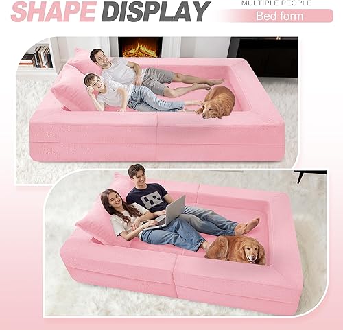 Miniatura 218 de Cama humana gigante para perro, cama 3 en 1 para perro de tamaño humano con funda de piel sintética lavable, cama grande plegable para mascotas con