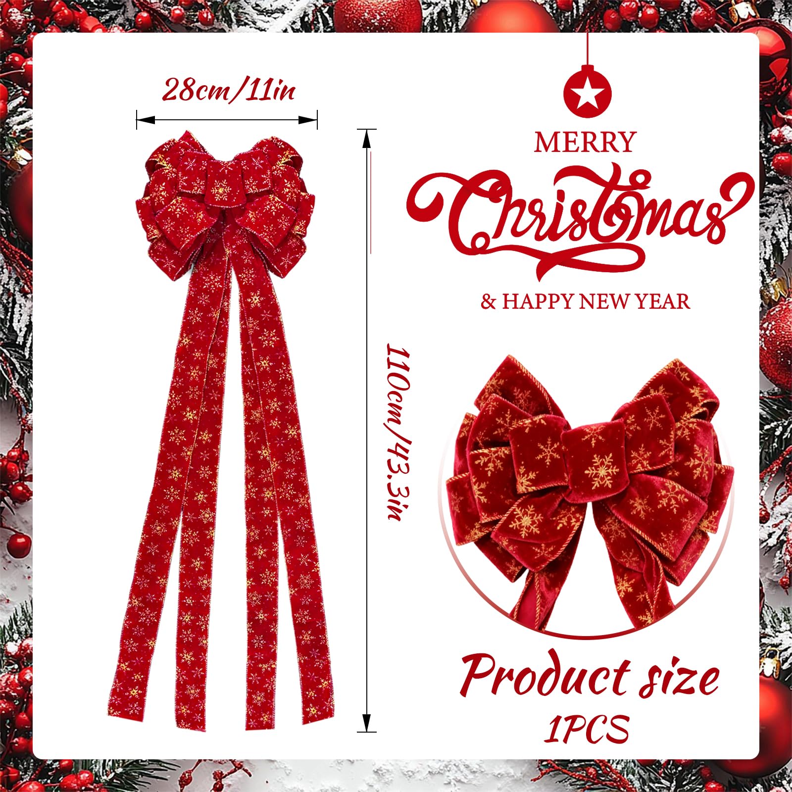 Fiocco Gigante Per Albero Di Natale 380x80 Cm – Rosso Velluto, Per Matrimoni, Feste E Compleanni