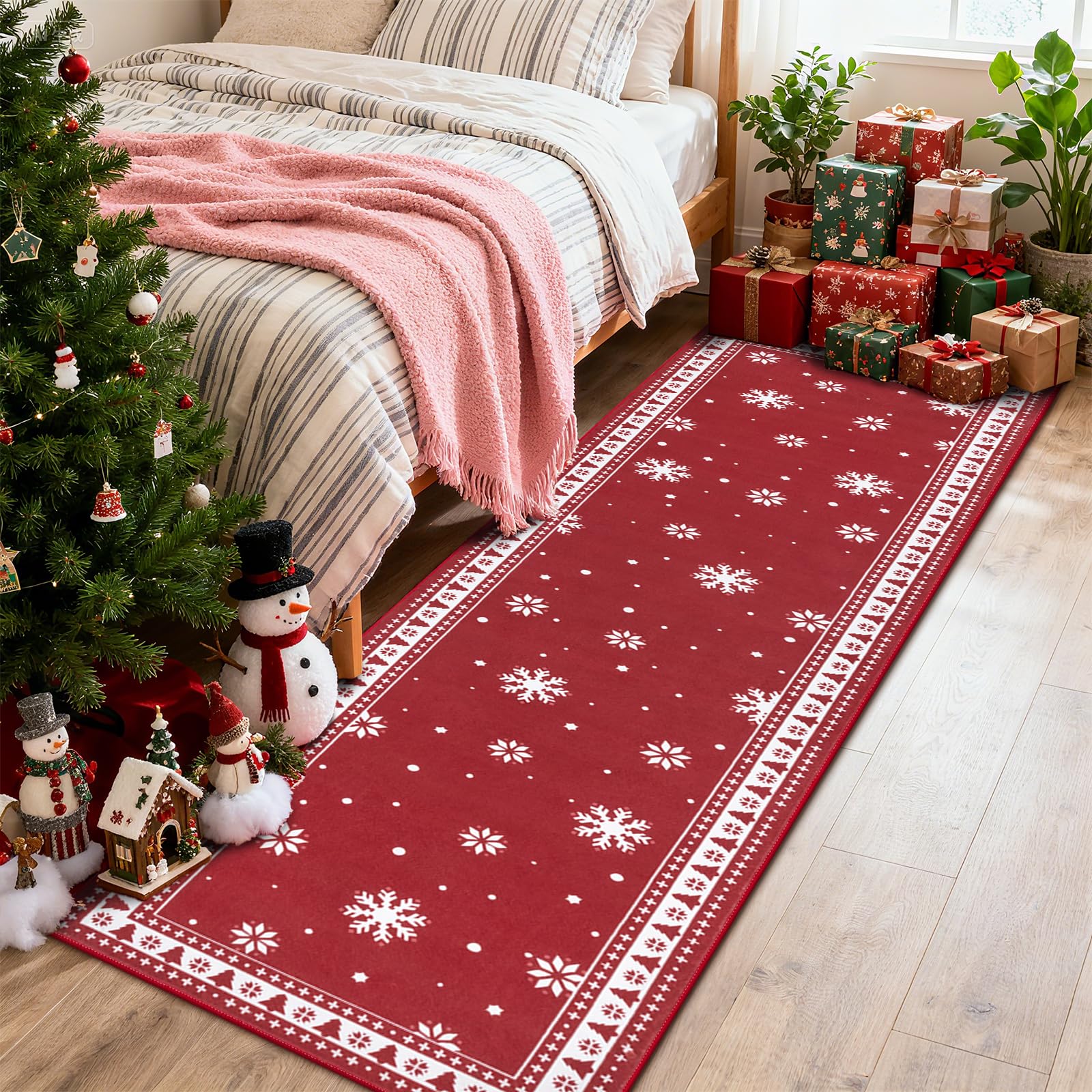 Enyhom Alfombra Pasillo Antideslizante Navideña 80 x 300 cm, Decoración Navideña Alfombra Cocina Lavable, Absorbente Alfombra de Pasillo Alfombra para Cocina, Lavadero, Comedor, Dormitorio, Salón