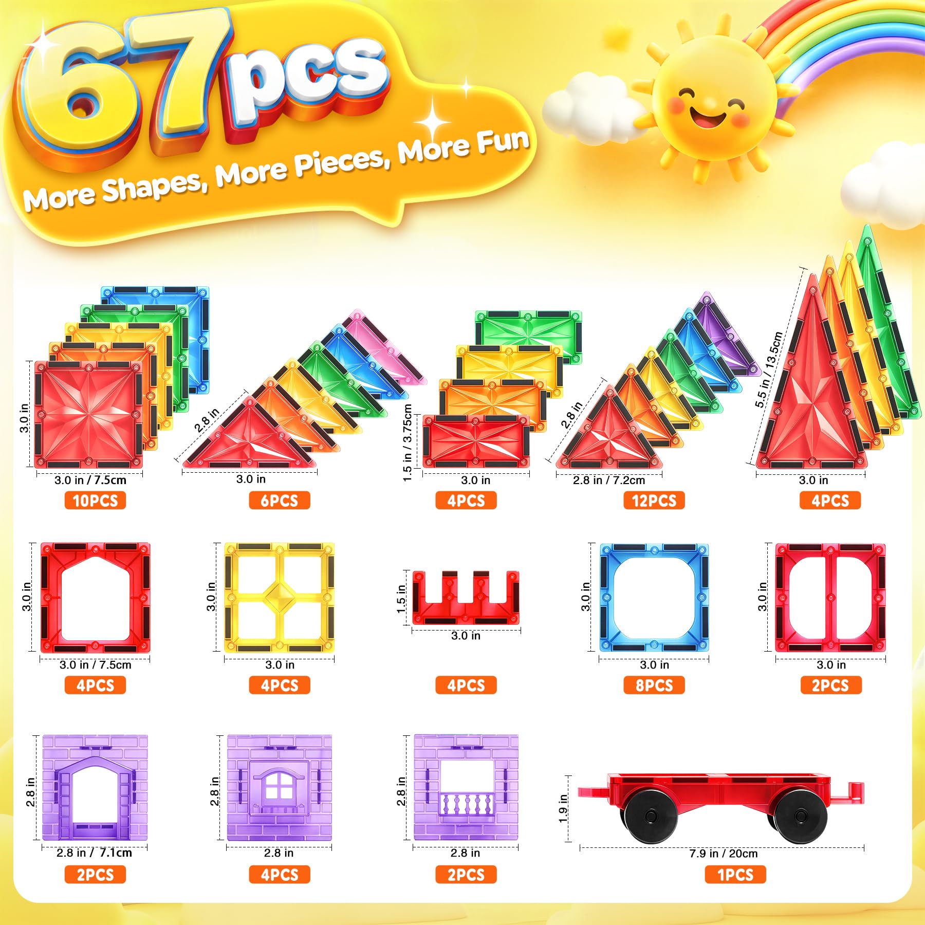 Bloques Magneticos Construccion Niños, Construcciones Magneticas Bloques de Construcción Magnéticos, Educativo Montessori Juguetes Niños 3 4 5 6 7 8 Años, 67 Piezas Magneticas Niños,Regalos de Pascua