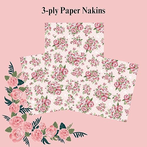 Miniatura 4 de Servilletas de papel de 20 unidades de 13 x 13 pulgadas, 3 capas con patrones estampados de flores y rosas, servilletas de cóctel para arte, cena y
