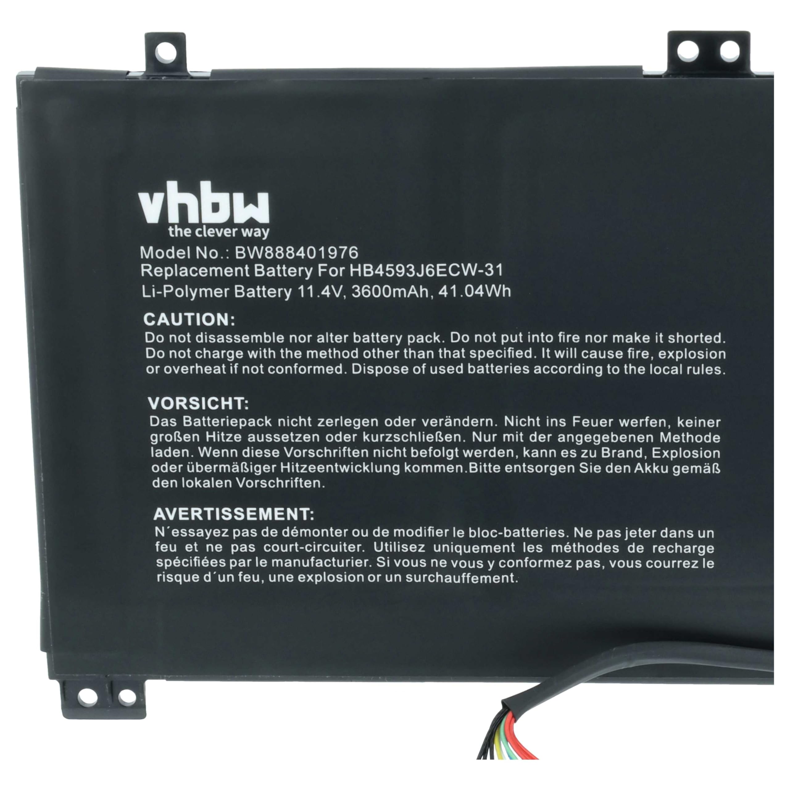 Vhbw Batteria Di Ricambio Per Huawei HB4593J6ECW | 3600mAh, 11,4V, Li-Poly | Per Laptop Notebook - 3
