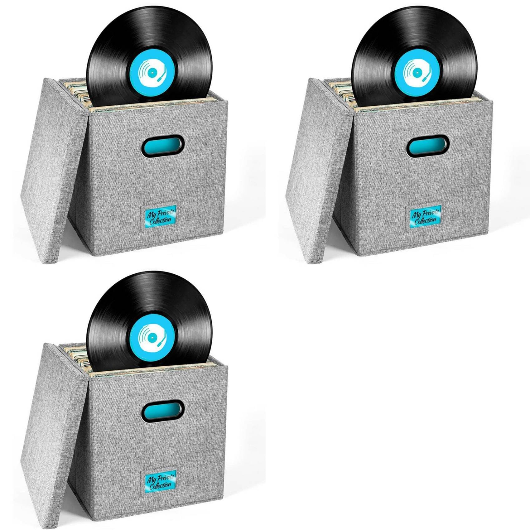 Hndhbfgrt 3X Vinyl Record Storage Box with Lid and Handles, LP Record Organizer, Stylish Home Decor, Protective Album Holder