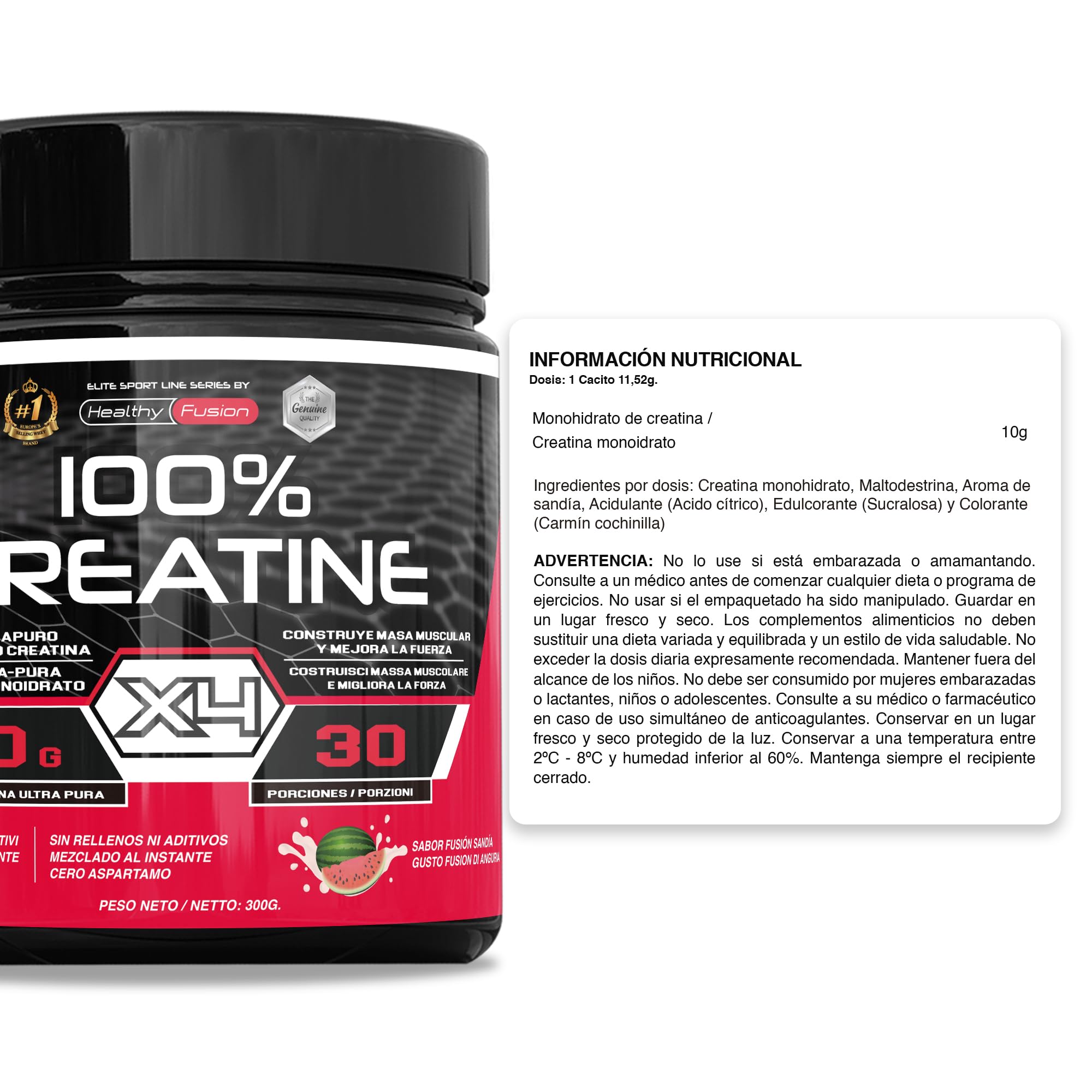 Healthy Fusion Pack Creatina Monohidrato Micronizada 300 g Sabor Sandía + Pre-Workout 300 g Sandía | Beta-Alanina, Taurina y Cafeína | Fuerza, Energía, Alta Solubilidad, Rendimiento Físico